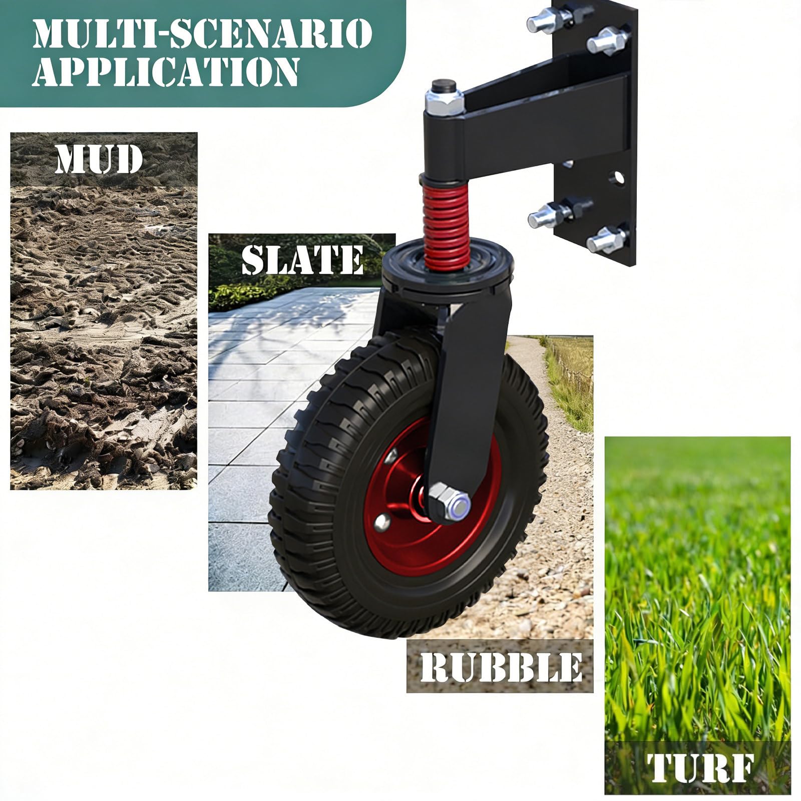 Zaun Tor Rad 20CM, 300 kg Carico Massimo, 360° Girevole con Ammortizzatore a Molla, Heavy Duty per Tubo Metallico, Include Chiave e Viti