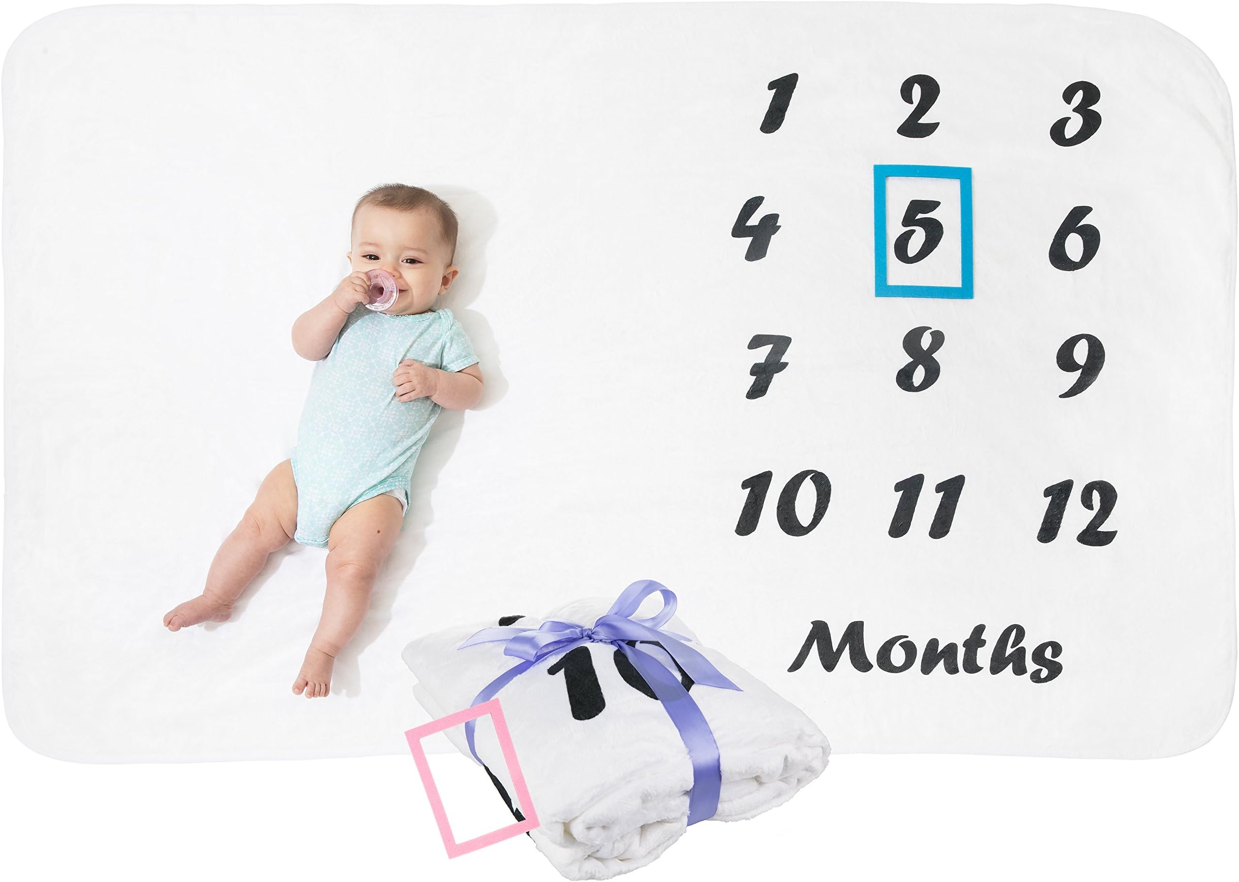 Amzing Baby - Monthly Baby Milestone Blanket - Height and Weight Tracker for Newborn Boys and Girls | Accessories Included | Large 40" x 60" WrinkleFree Thick Fleece | Updated Version for Baby Showers