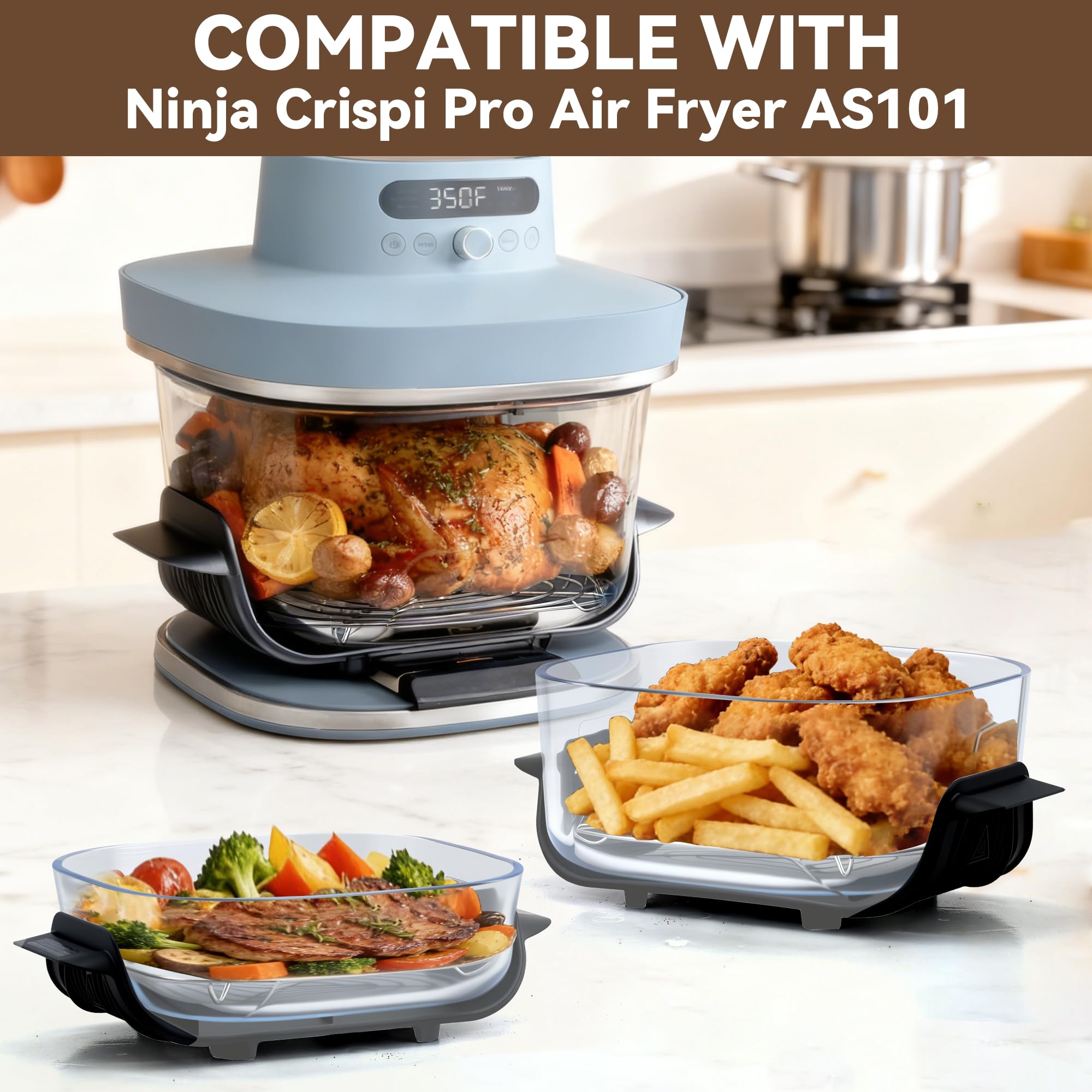 2 Pack Stainless Steel Rack Compatible with Ninja Crispi Pro Air Fryer AS101CY, Ninja Crispi Accessories Metal Rack, Replacement Rack for Ninja Crispy Glass Container, Dishwasher Safe, Heat Resistant