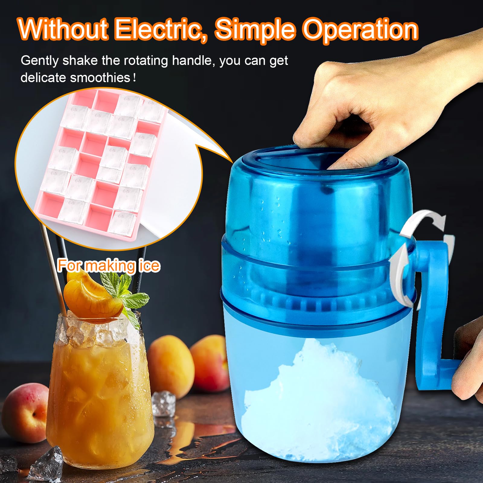 Tosucs Picadora de Hielo Manual, Maquina de granizados para casa Molde para Cubitos de Hielo, granizadora Maquina con manivela, caseros, cócteles