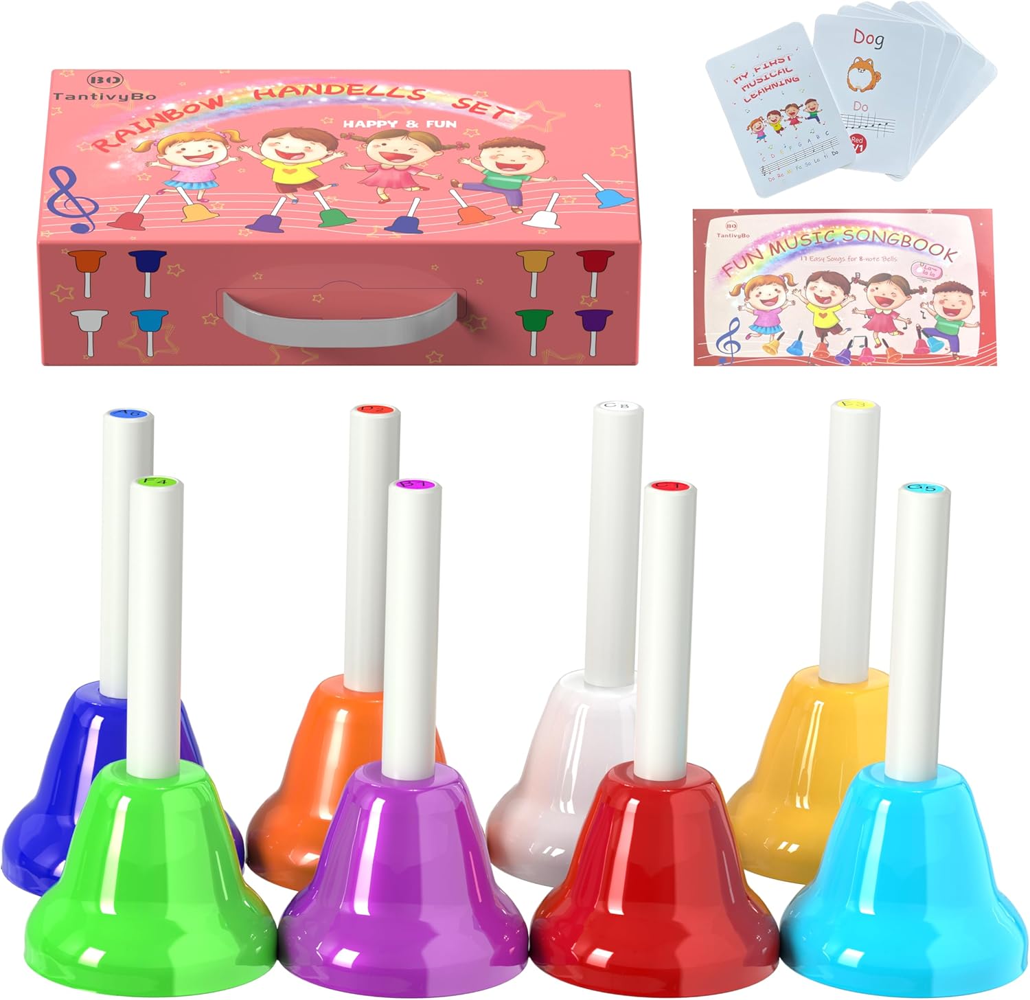 Hand Bells, 8 Note Musical Handbells Set with 17 Songbook Musical Toy Percussion Instrument for Toddlers Children Kids for Children’s Day Family Activity School and Church (Upgraded Edition)