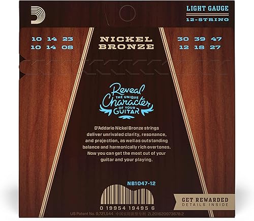 Vista 13 de D'Addario Guitar Strings - Acoustic Guitar Strings - Nickel Bronze - For 6 String Guitar - Natural, Clear, & Focused Tone - NB1253 - Light, 12-53