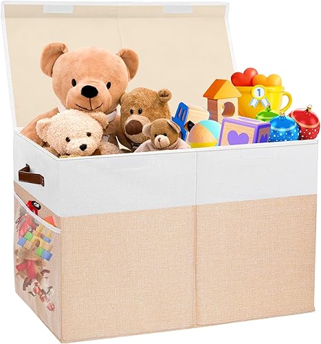 Caja grande de almacenamiento de juguetes con tapa, organizador plegable y resistente de almacenamiento de juguetes, cesta con divisor para niños,