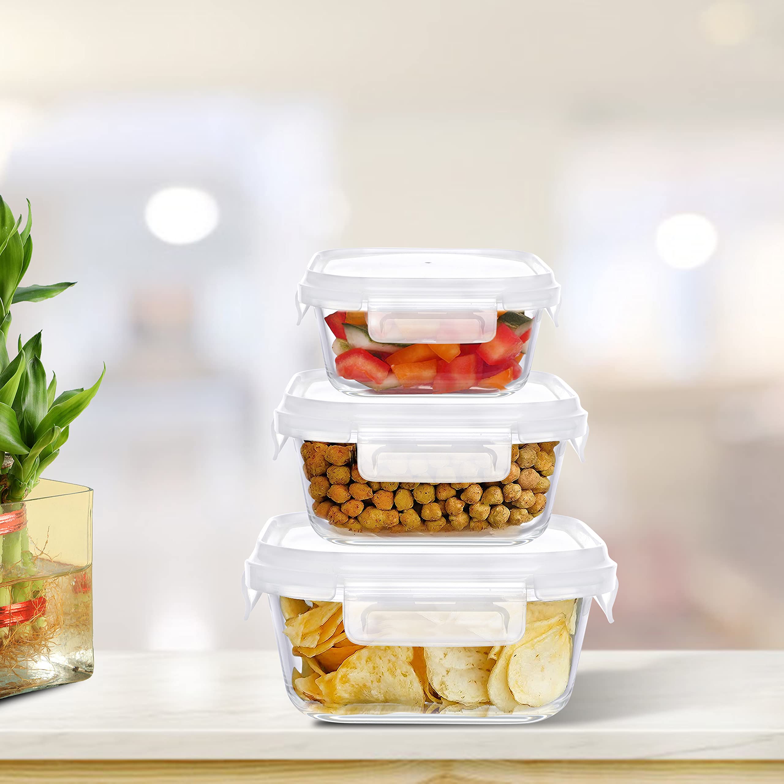 Cutting EDGE Glass Containers - Set of 3 -9 Cutting EDGE Glass Containers - Set of 3 -9