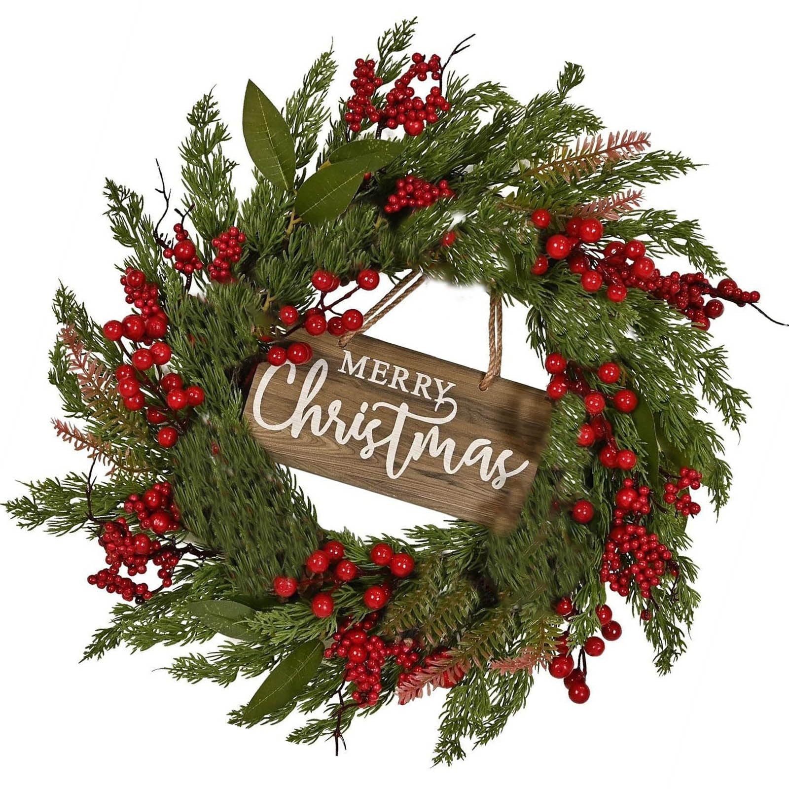 TFAOYS Pine Needle and Berries Wreath Decoration for Fireplaces Mantle Window Garlands Decorative Holiday Homes Accent Christmas Wreath Door Decoration