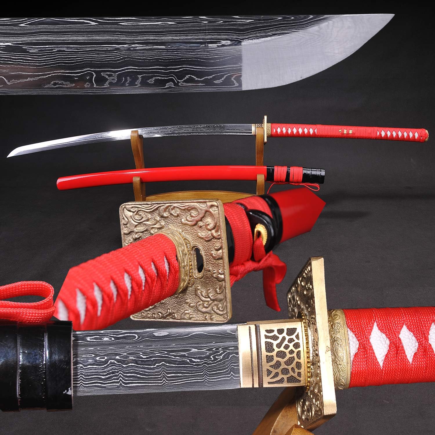 Handmade Full Tang Japanese Long Katana Tachi Damascus Folded Steel Samurai Sword