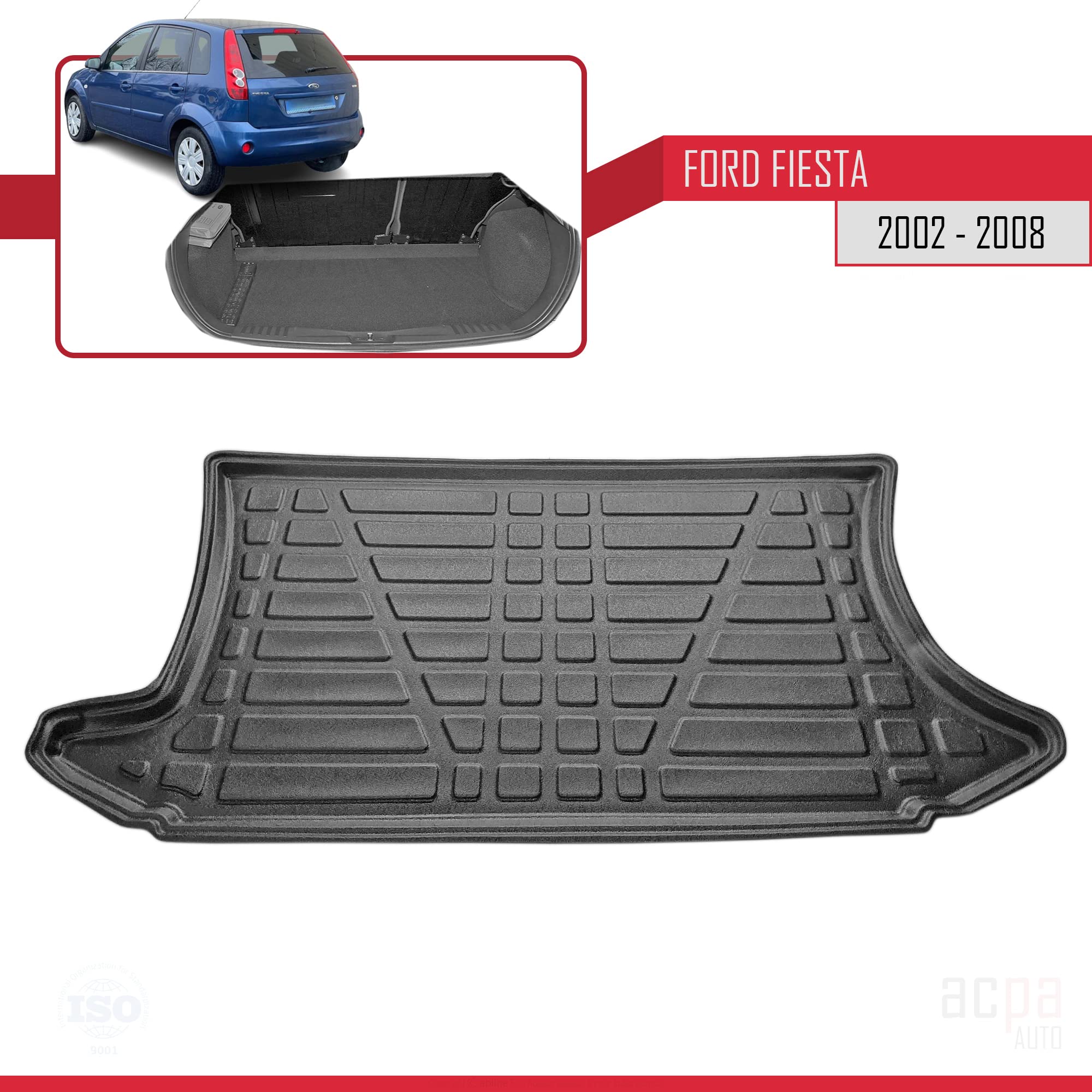 Accessoire Auto Anti-dérapant Bac De Coffre Recambo Pour Ford Fiesta V (2002 -2008) - Protection Sur Mesure Tapis De Coffre