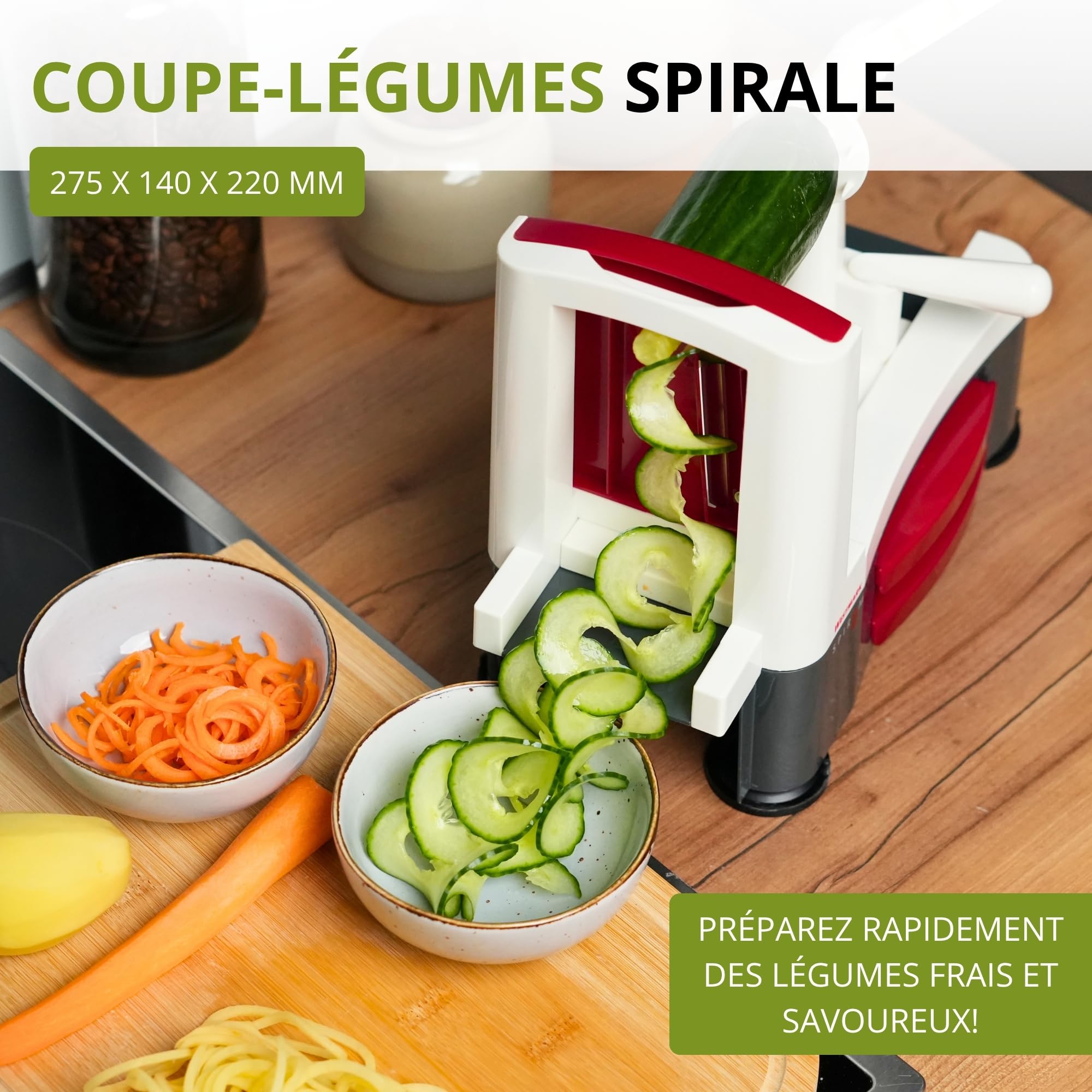 Westmark Mandoline en Spirale pour Nouilles de Légumes, Zoodles et Spirales de Légumes, 3 Lames, Lames Aiguisées en Acier Inoxydable, Spiromat, Gris/Blanc/Rouge, 11332260