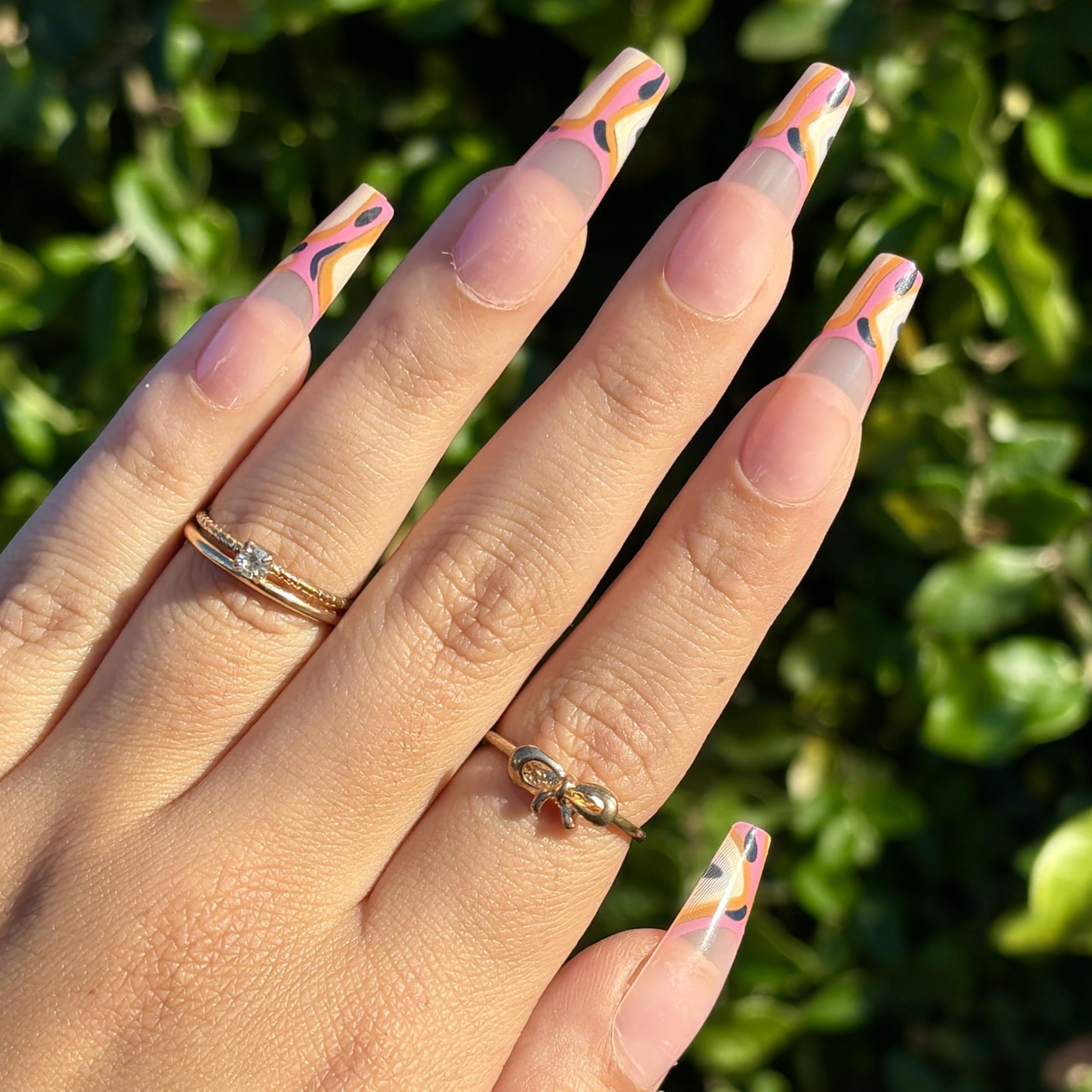 EXOTIC BABE Press-On Nails by Lavaa Beauty | Extra-Long Coffin | Orange Pattern French Tip Nails on Nude Base