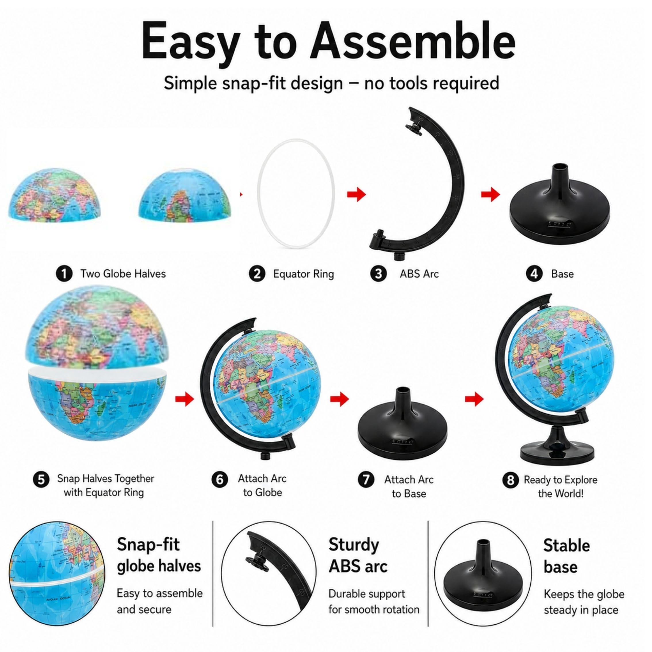 Mappamondo 14 cm Mappa Italiana Base Nera Exerz