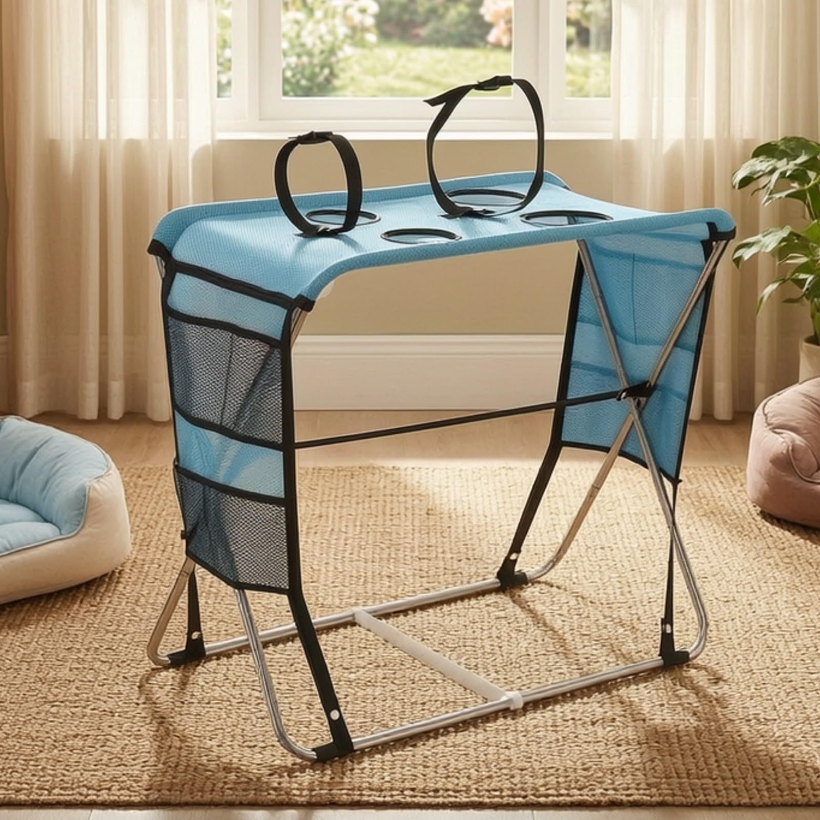 Gralara Mesa Baño para Mascotas con Correas | Portátil, Mesa Aseo para Perros, Ajustable, Mueble, Casa