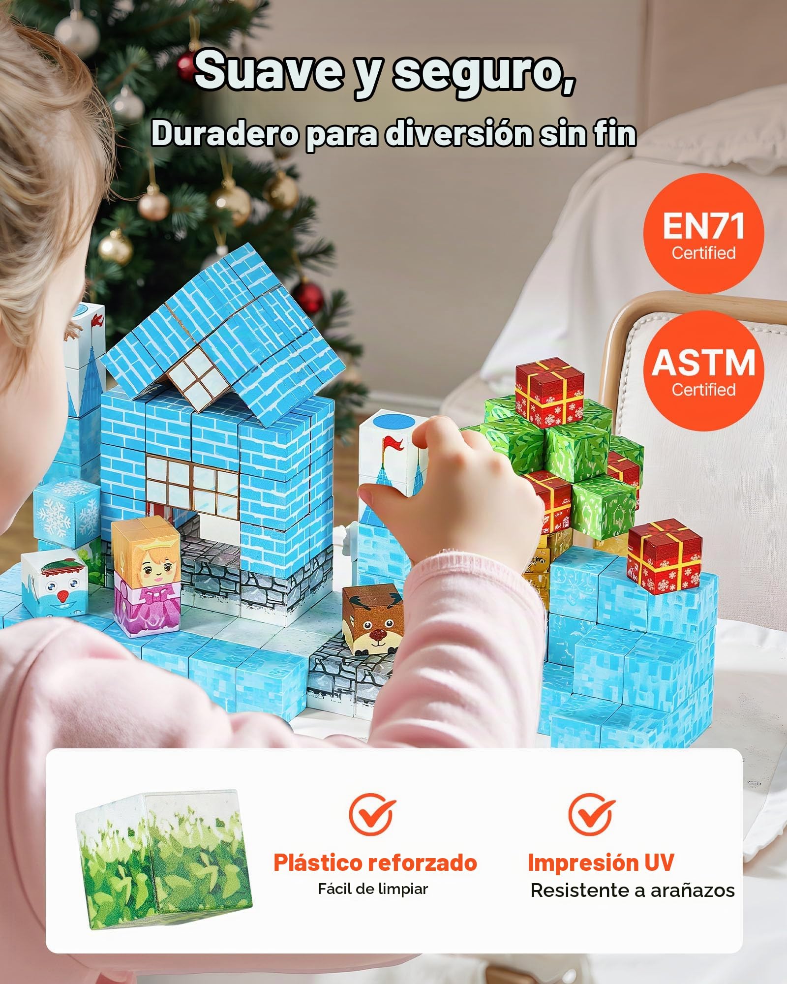 VEVOR Bloques Magnéticos, Juego de 150 Piezas de Castillo Glaciar Cubos de Construcción Magnéticos, Juguetes Sensoriales Stem Montessori de Construcción Apilable para Niños de 3 Años o Más