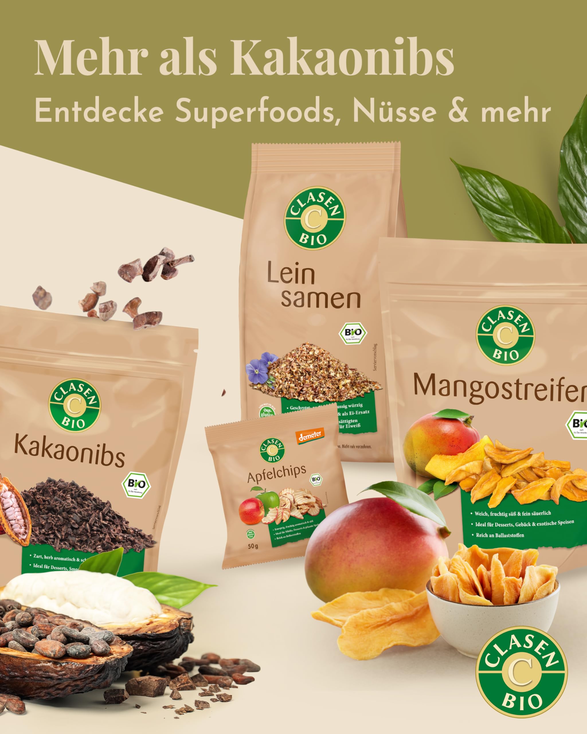 CLASEN BIO – Kakao Nibs 6x200g Bundle – Klein geschrotete Kakaobohnen herb-aromatisch & schokoladig – Kakaonibs ideal für Desserts, Smoothiebowls & Gebäck – Reich an Ballaststoffen & Magnesium