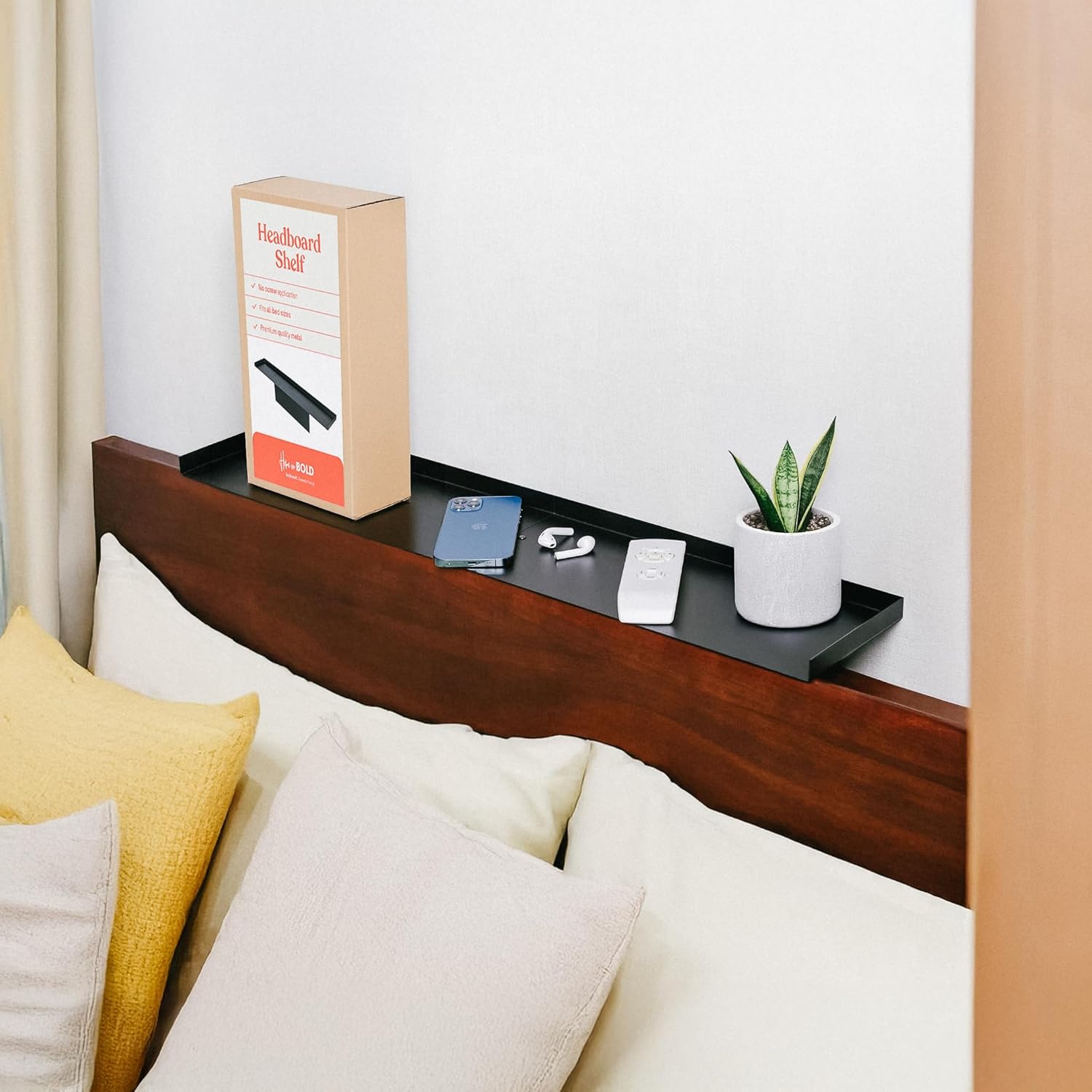 Home in Bold No-Screws Bed Headboard Shelf Attachment (Only for ...