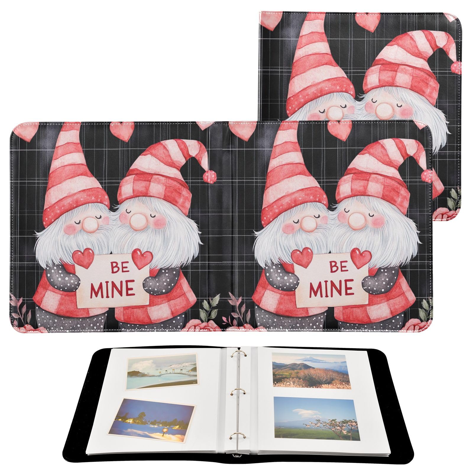Album photo de mariage en cuir luxe avec gnomes mignons pour vos souvenirs de lune de miel