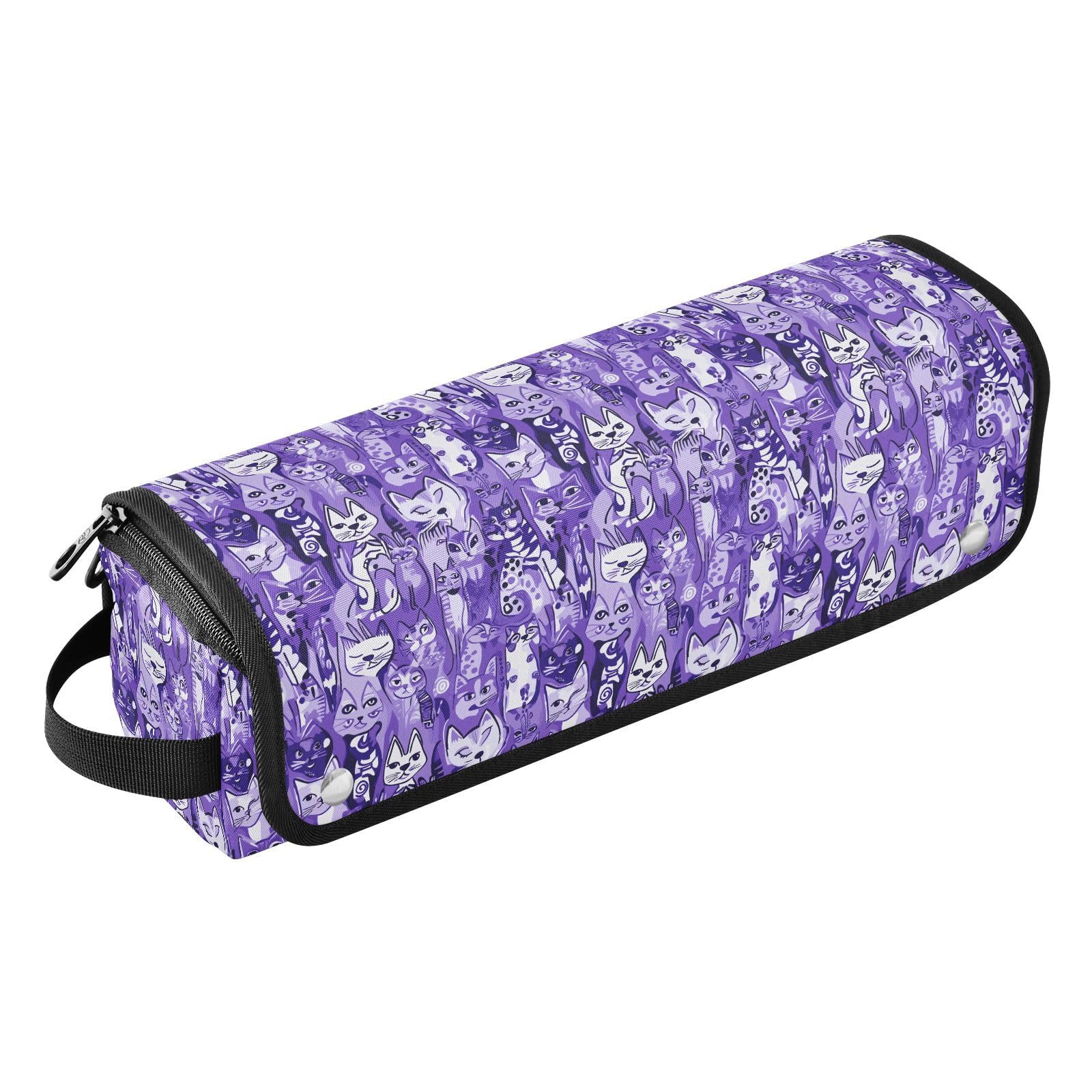 Hair Tool Travel Bag with Removable Heat Resistant Mat Large Capacity Hair Straighteners Organizer for Flat Iron Hot Tools and Haircare Accessories, Sweet Funny Cats Purple-image-27