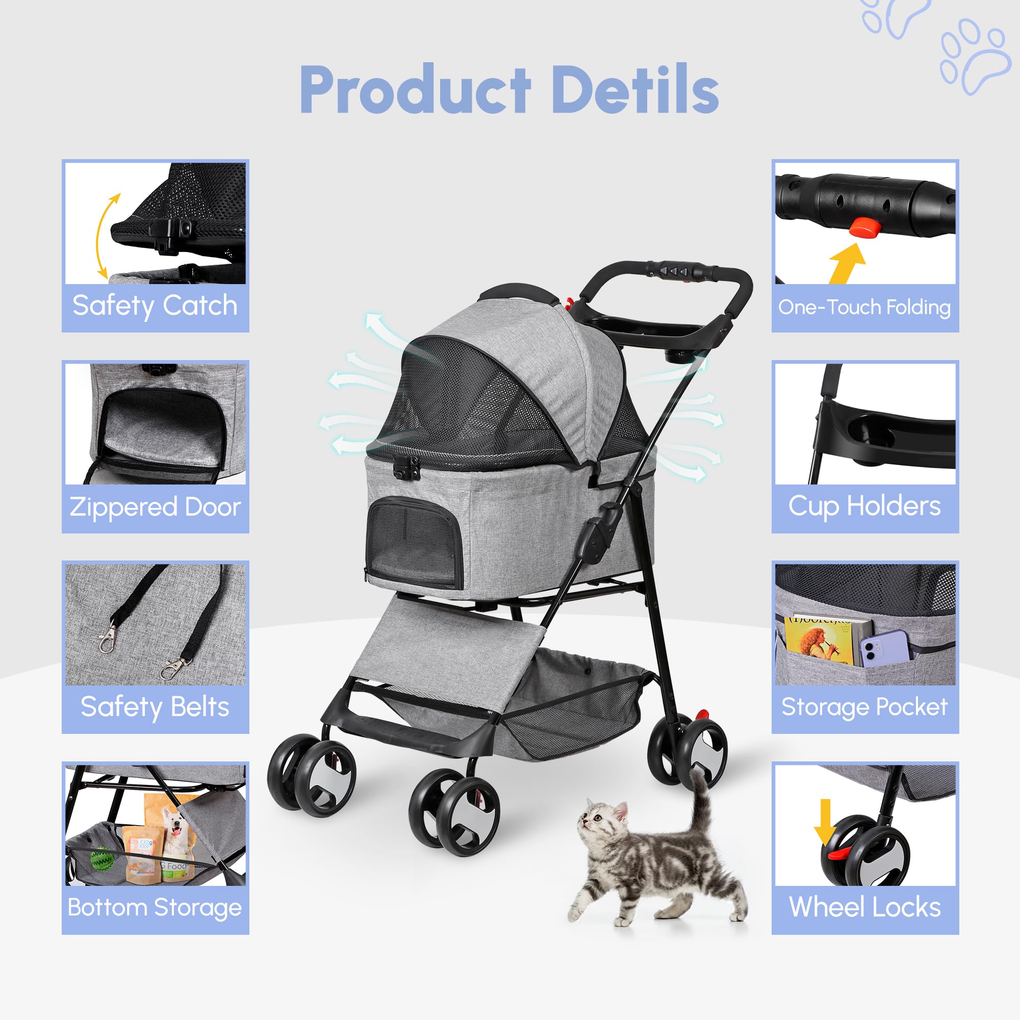 Amazon.co.jp: Foldable Pet Stroller ペットカート 分離型 犬用カート