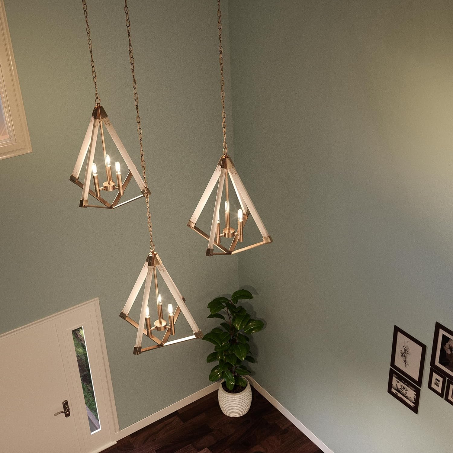 Quoizel Viewpoint Geometric Pendant Light, 19.25 Inch 3-Light Weathered Brass Chandelier, Max Hanging Height 125", Ceiling Light for Kitchen Island, Dining, Hallway, Bedroom, Foyer or Bar