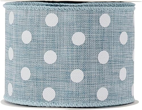 Miniatura 7 de HUIHUANG Cinta de arpillera de lunares azules y blancos de mezclilla de 2-12 pulgadas, borde de alambre, cinta de arpillera para suministros de