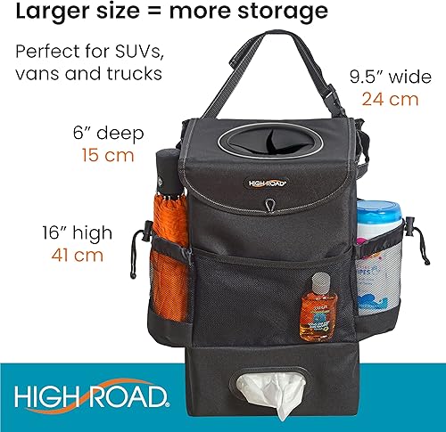 Miniatura 6 de High Road StashAway - Cubo de basura grande para asiento trasero, bolsa de basura para automóvil con soporte para pañuelos y bolsillos para