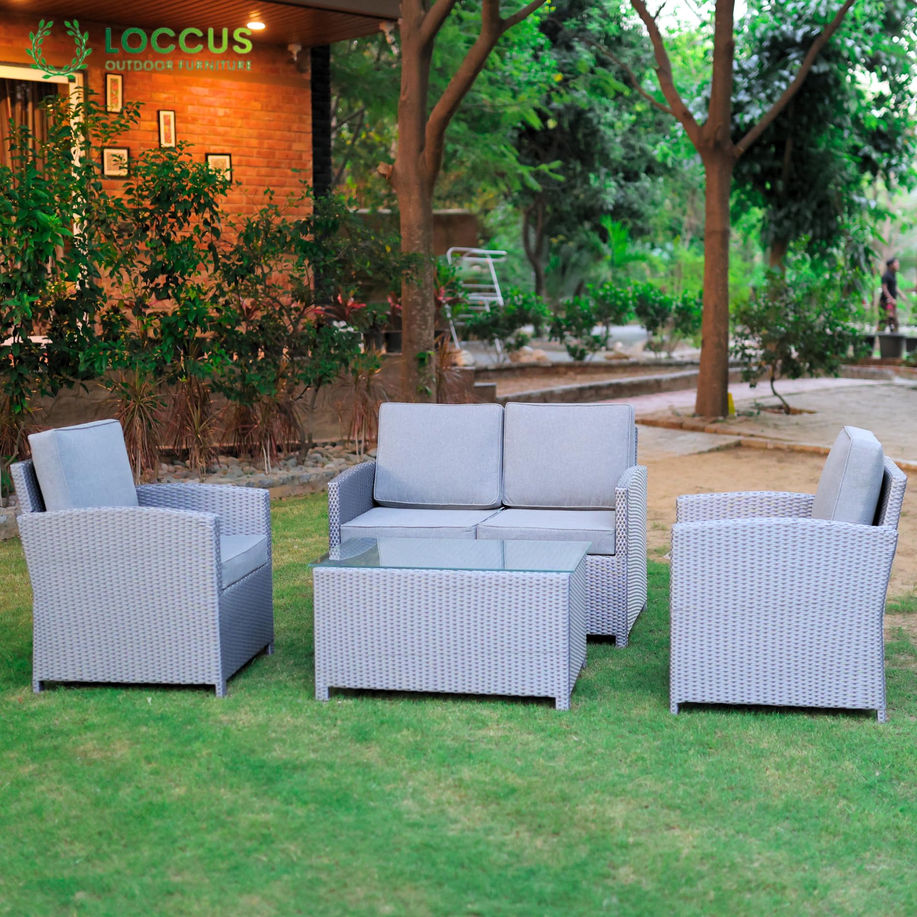 LOCCUS 4PCS Patio Wicker Furniture Set Center Table Silver Grey Rattan Chairs and Grey Cushions Outdoor Furniture for Backyard, Garden, Blacony-image-46