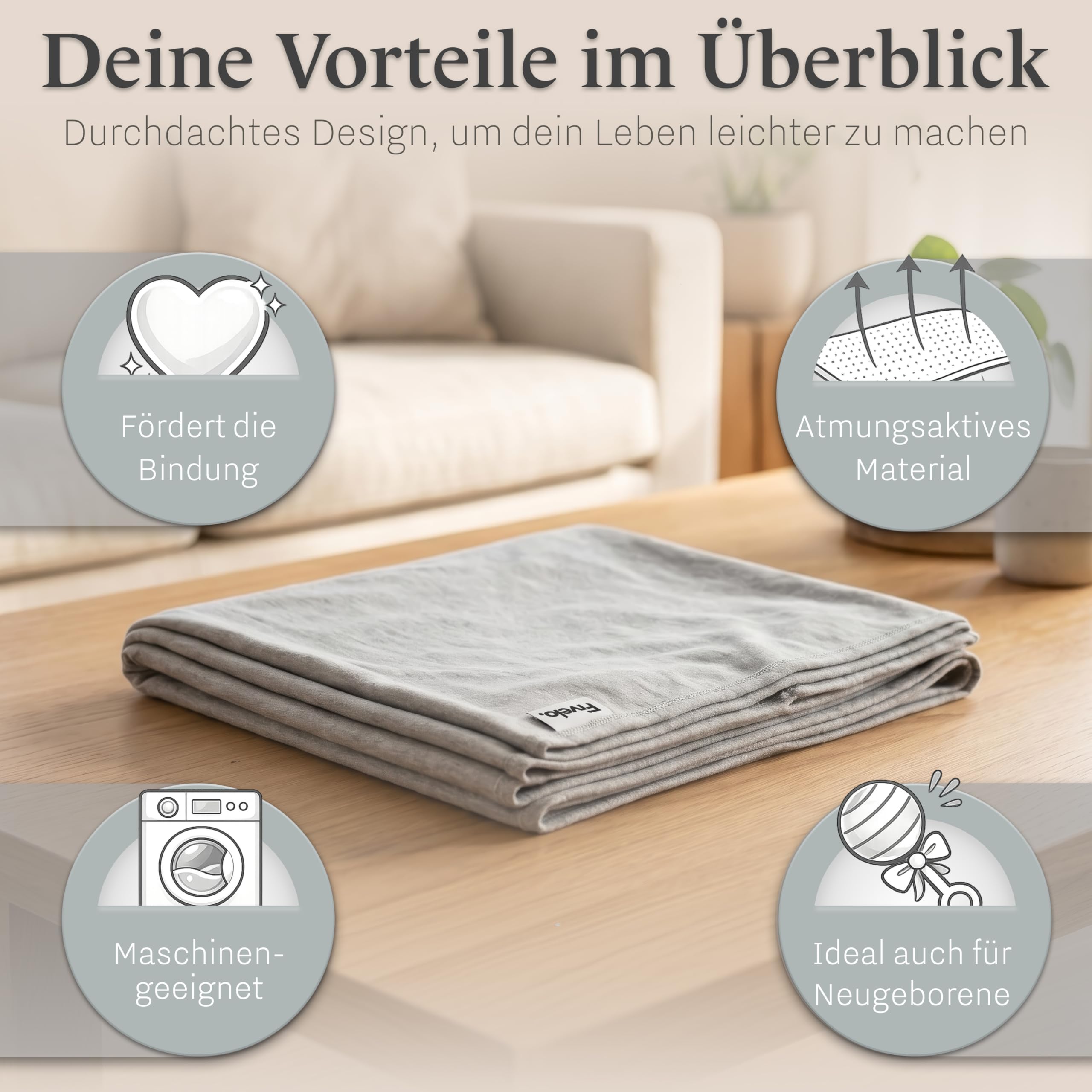 Babytragetuch, Tragetuch für Neugeborene und Baby aus 95% Baumwolle