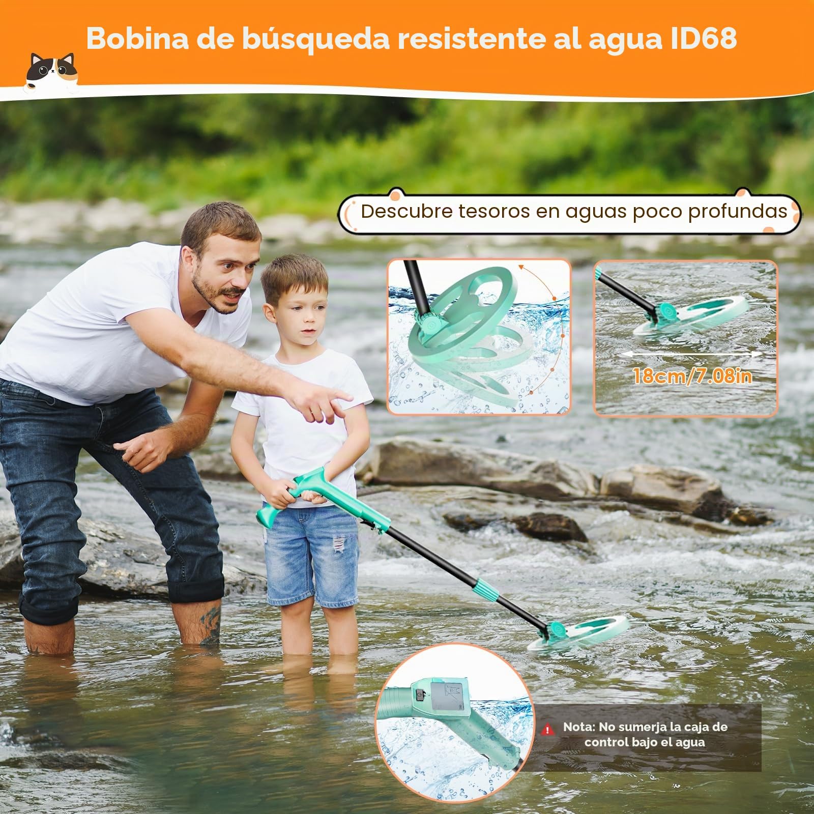 Detector de Metales Niños, Metales Detector con Bobina Impermeable de 18 cm con Pantalla LCD, Detector de Metales Muy Sensible con Bobina de Investigación Impermeable para Niños o Principiantes