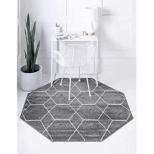 Unique Loom Trellis Frieze Collection Area Rug - Geometric (7' 10" Octagon, Dark Gray/ Ivory)