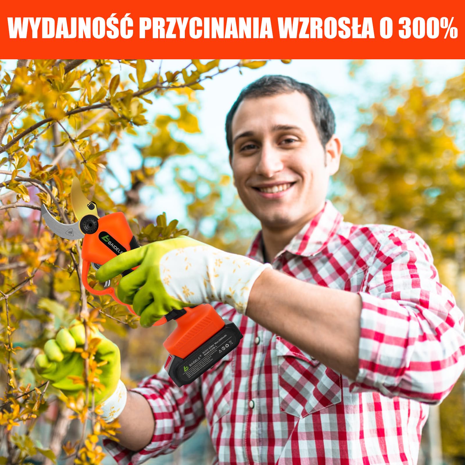Sekator Elektryczny 35MM, Sekator Akumulatorowy 21V Z Akumulatorem Litowym 4,0 AH (2 X 2,0 AH), 6-8 Godzin Pracy, Odpowiedni Do Sadów I Dużych Gospodarstw Rolnych