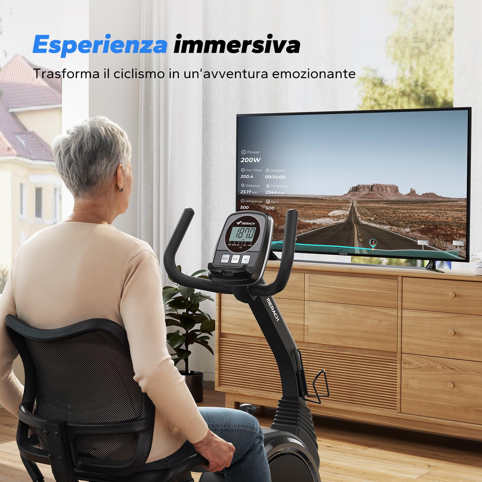 MERACH Cyclette da Seduta, Recumbent Bike con 8 Livelli di Resistenza Regolabili, Cyclette Leggera Tipo Commerciale, Cyclette per Anziani con Esclusiva App, Display LCD, Sensori di Frequenza Cardiaca