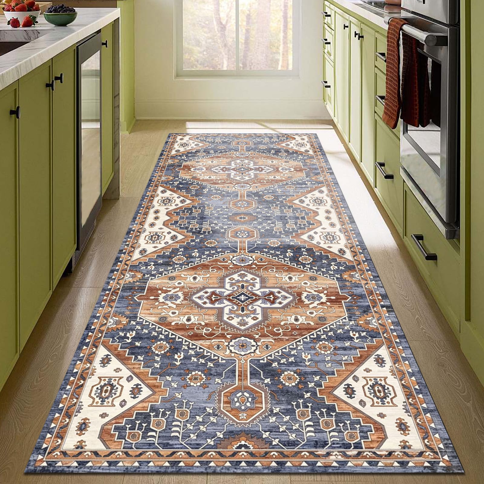 Tapis de couloir long 90x500 cm lavable et antidérapant pour cuisine et entrée