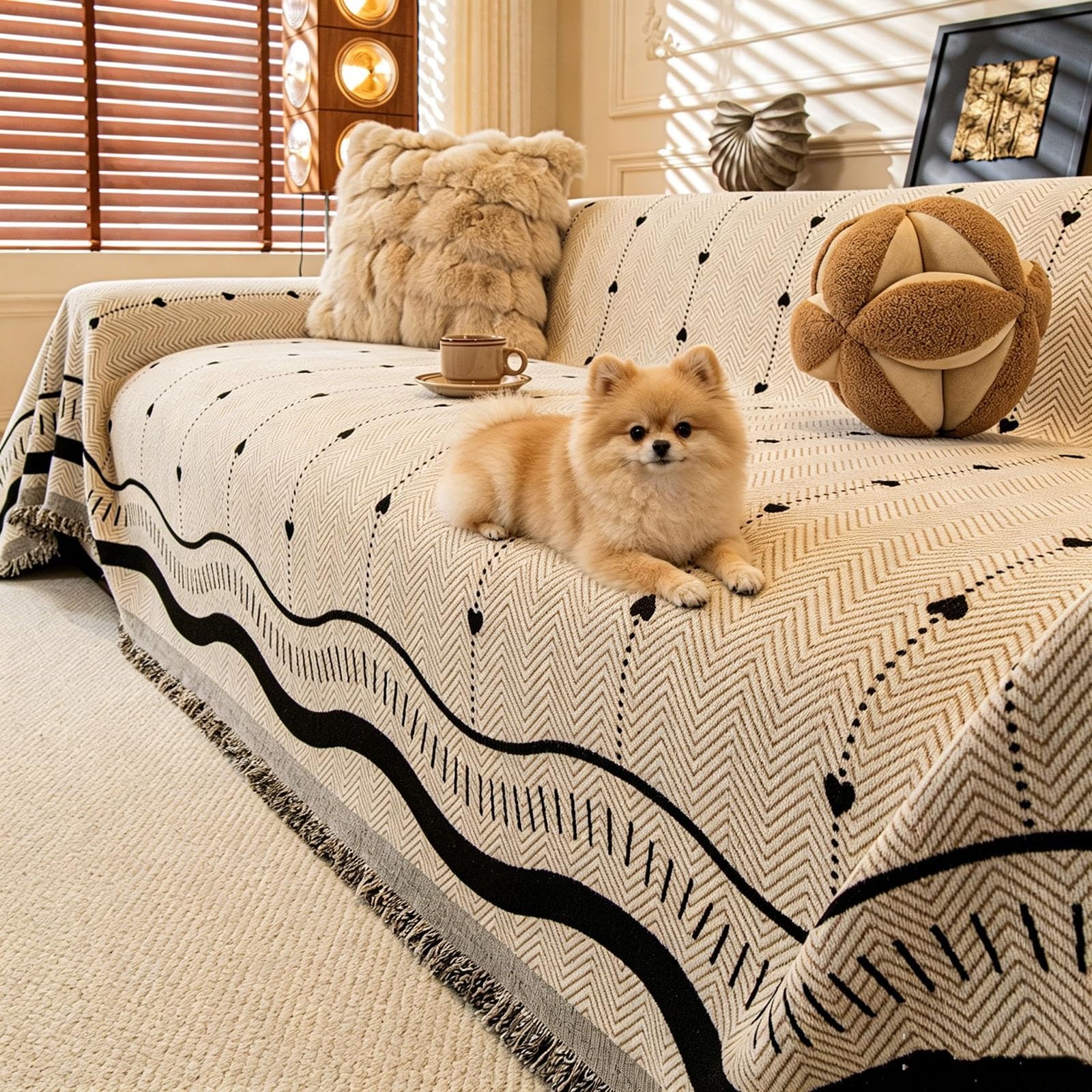Yokqexz Washable Reversible Chenille Couch Slipcover(Beige,71"x118")