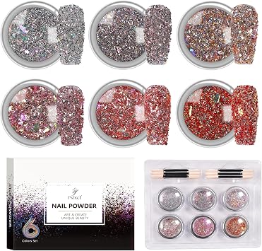 6 Colors Set 1g/Jar Nail Reflective Diamond Powder with Irregular Flakes Nail Art Glitter Decoration Manicure Make-up DIY Materials