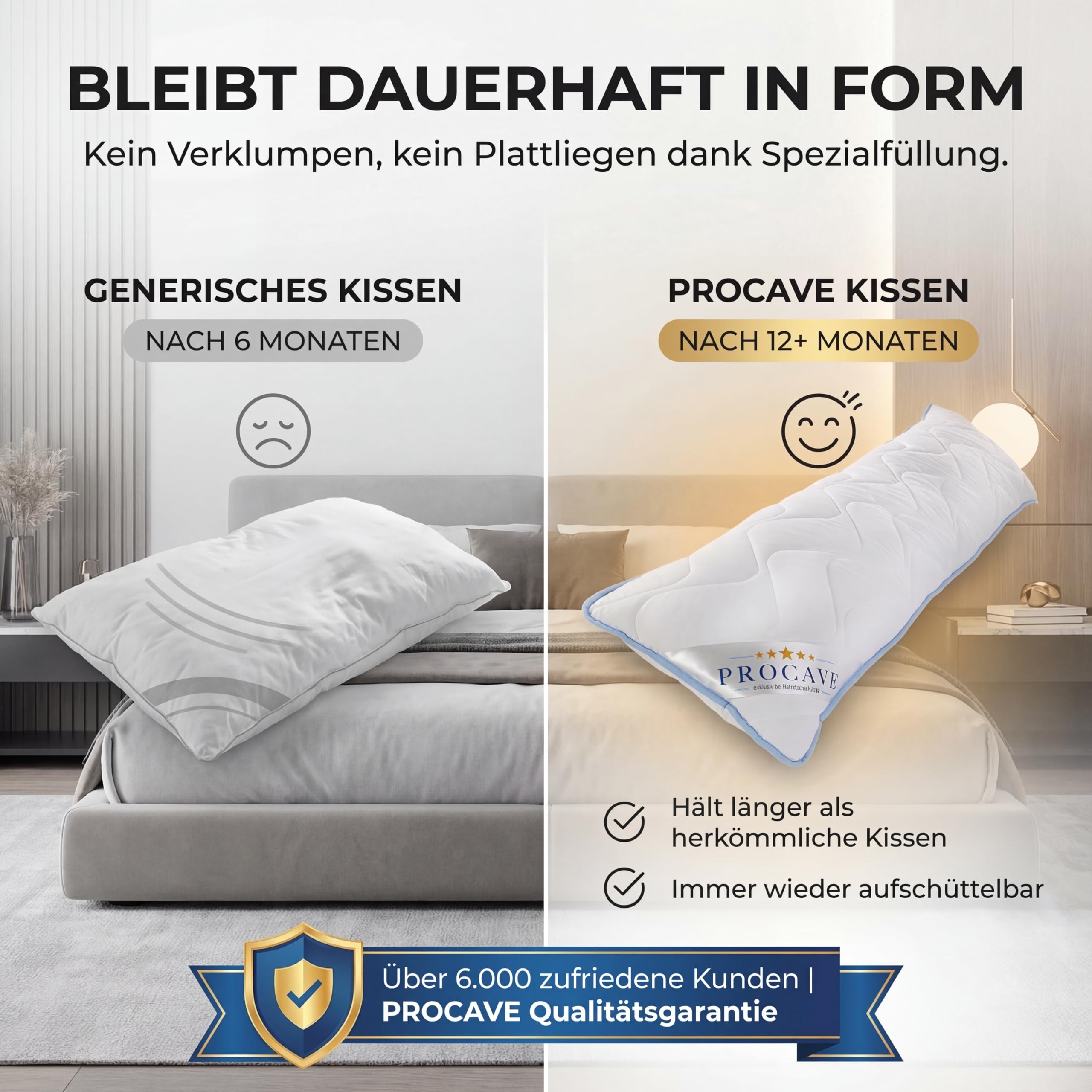 PROCAVE Seitenschläferkissen Top Cool 40x145cm atmungsaktives Schlafkissen Body Pillow waschbar Komfortkissen