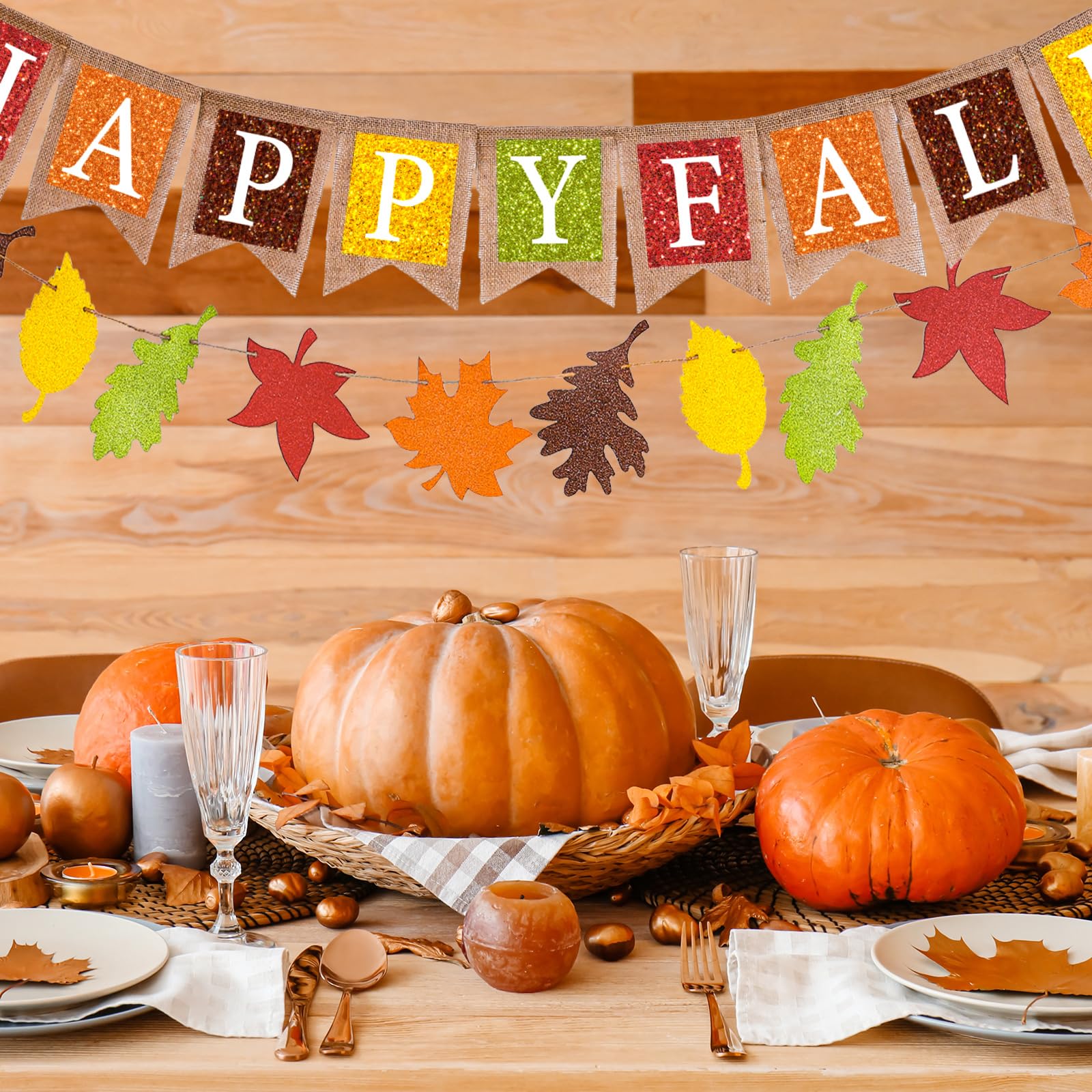 Guirlande Fanions Feuilles D'Automne Thanksgiving - Décoration Suspendue Festive SONGTIY