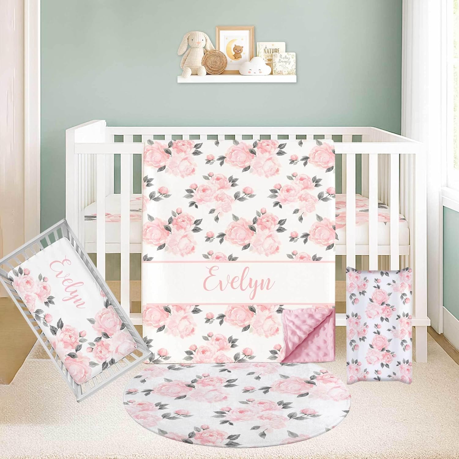 Personalized Baby Crib Bedding Set, 3 Pcs Custom Name Nursery Bedding for Boys and Girls, Goose Print Baby Bedding Set with Minky Blanket, Fitted Crib Sheet & Changing Pad Cover – Newborn Infant Gift