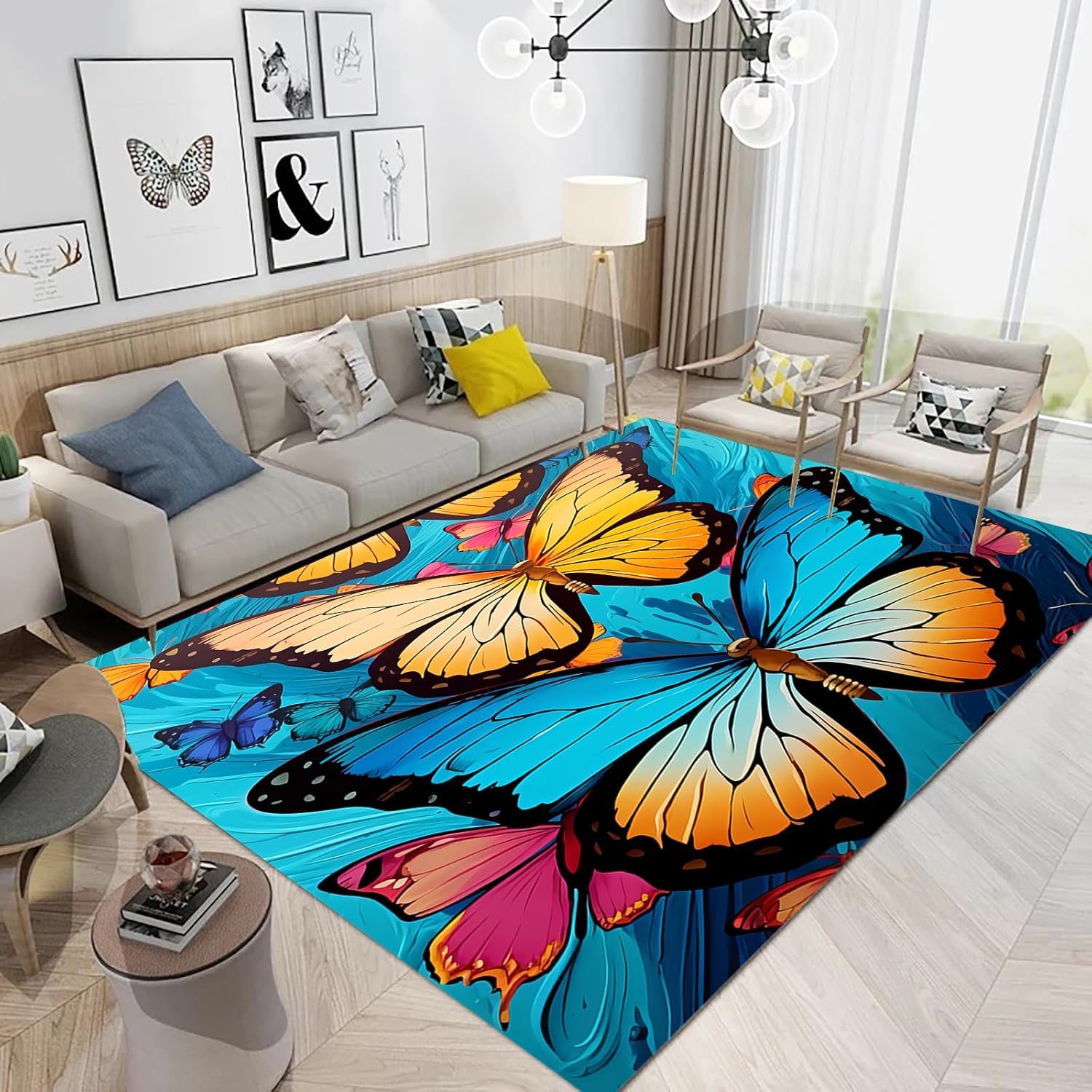 Area Rug 3D Printed Colorful Fantasy Butterfly Floor Mat Polyester Soft Material Non Slip Carpet Easy Clean For Bedroom Hall Kitchen Living Room Kids Room Doormat Carpet 160 X 200 Cm -4R9Q8C1D6G