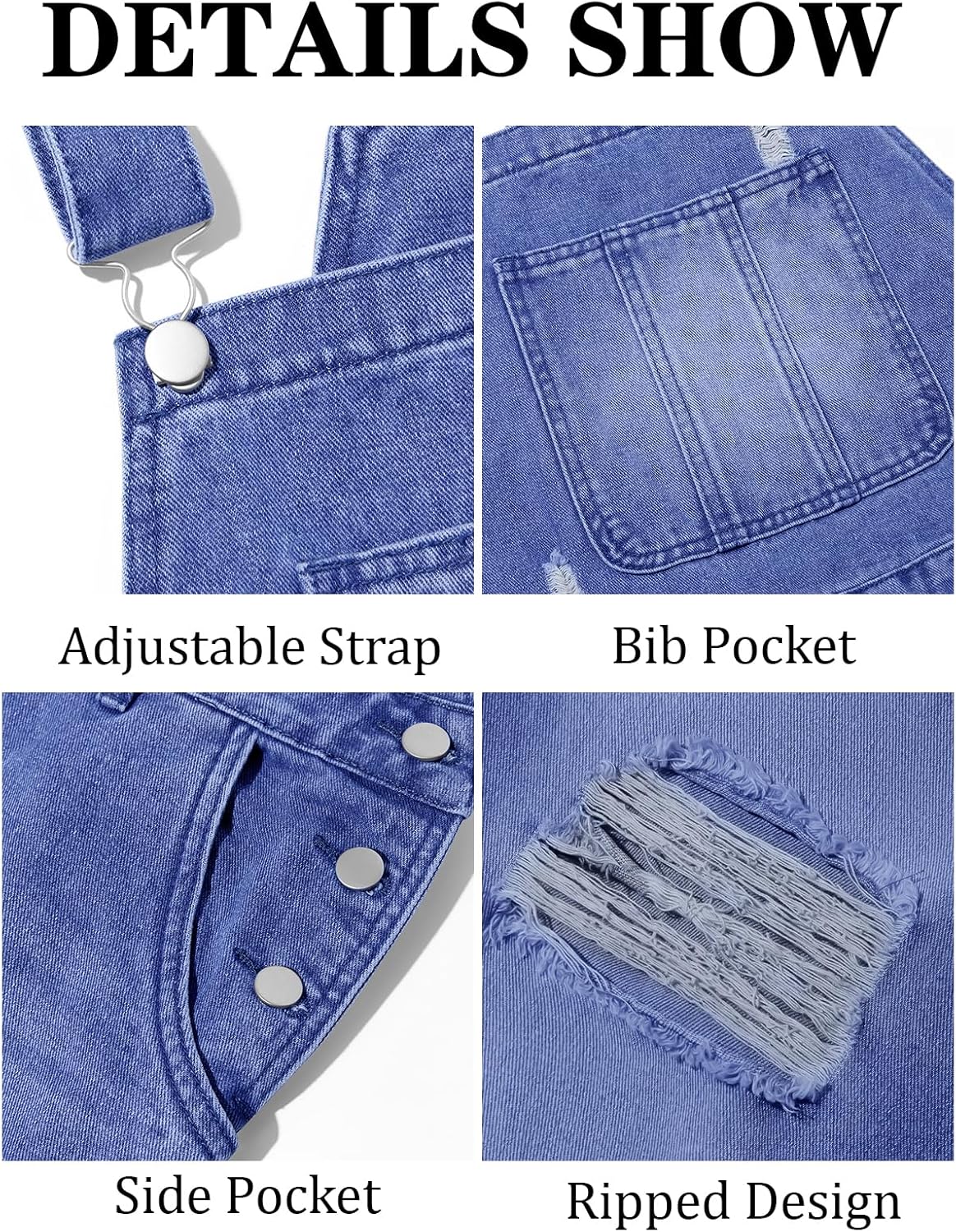 Runcati Men's Denim Bib Overall Ripped Distressed Jean Fashion Casual Adjustable Strap Loose Fit Hippie Jumpsuit - Image 5