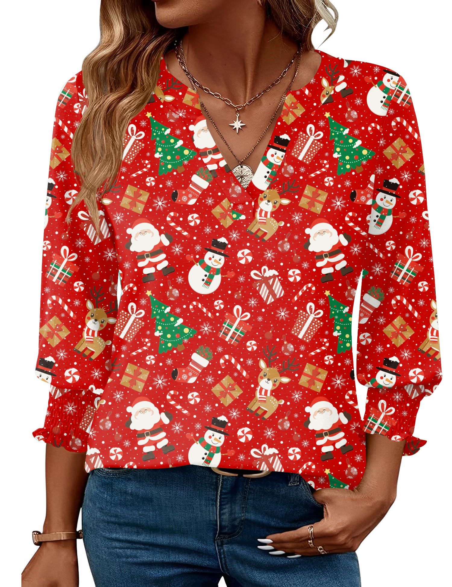 Rapbin Bluse Damen 3/4 arm langerm V-Ausschnitt Tunika Sommer Tops Locker Shirt Elegant Lässig Oberteil 2025