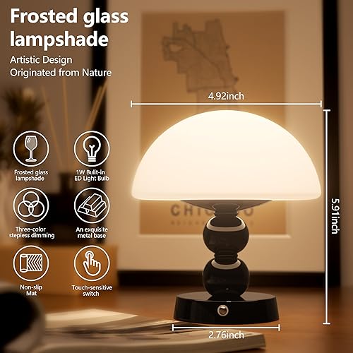 Miniatura 2 de Moderna lámpara de hongo retro  Lámpara pequeña, lámpara pequeña regulable con 3 modos de luz (3000 K4500 K7000 K), lámpara de mesa recargable para