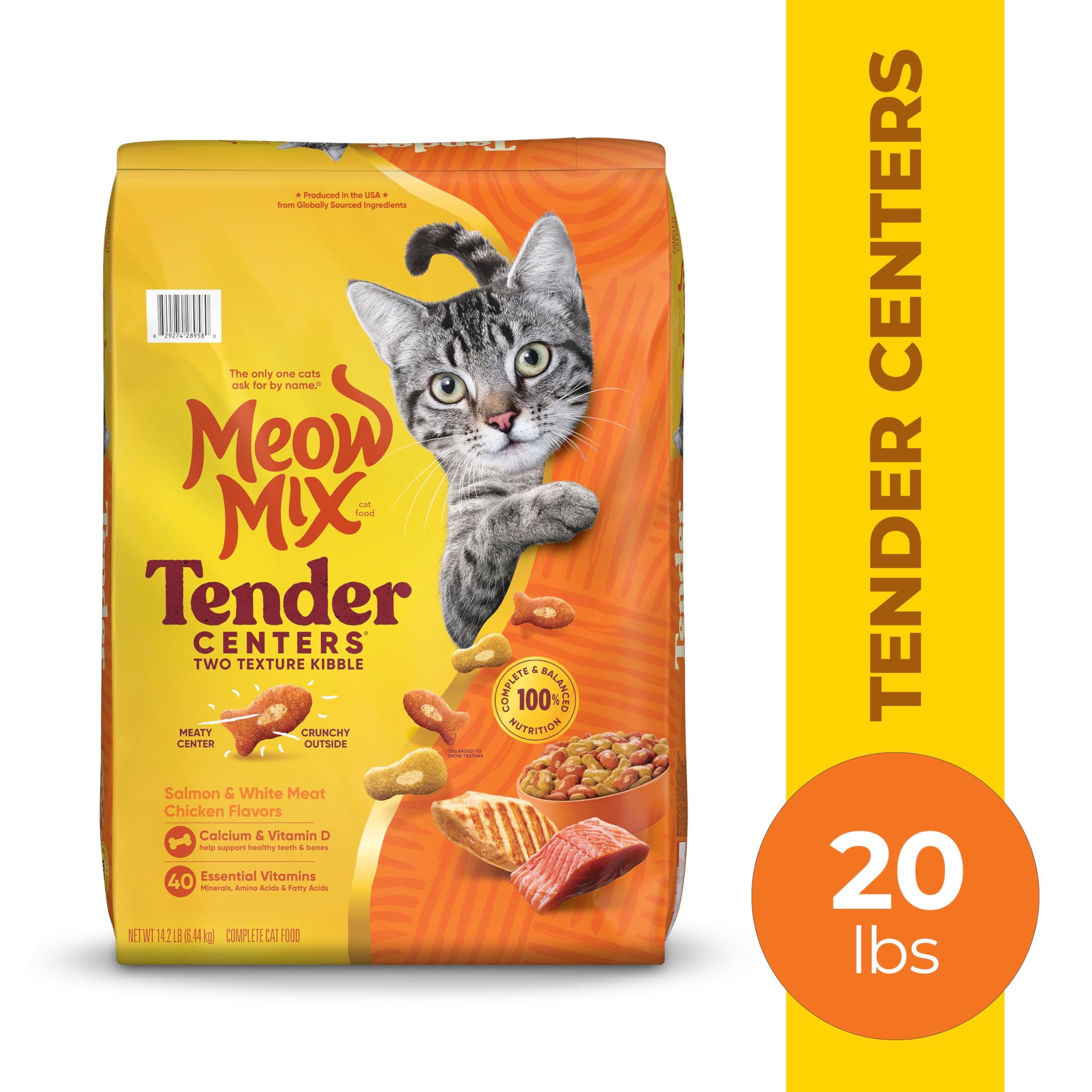Meow Mix Tender Centers Salmon & Chicken Flavors, Dry Cat Food, 20 Pound Bag