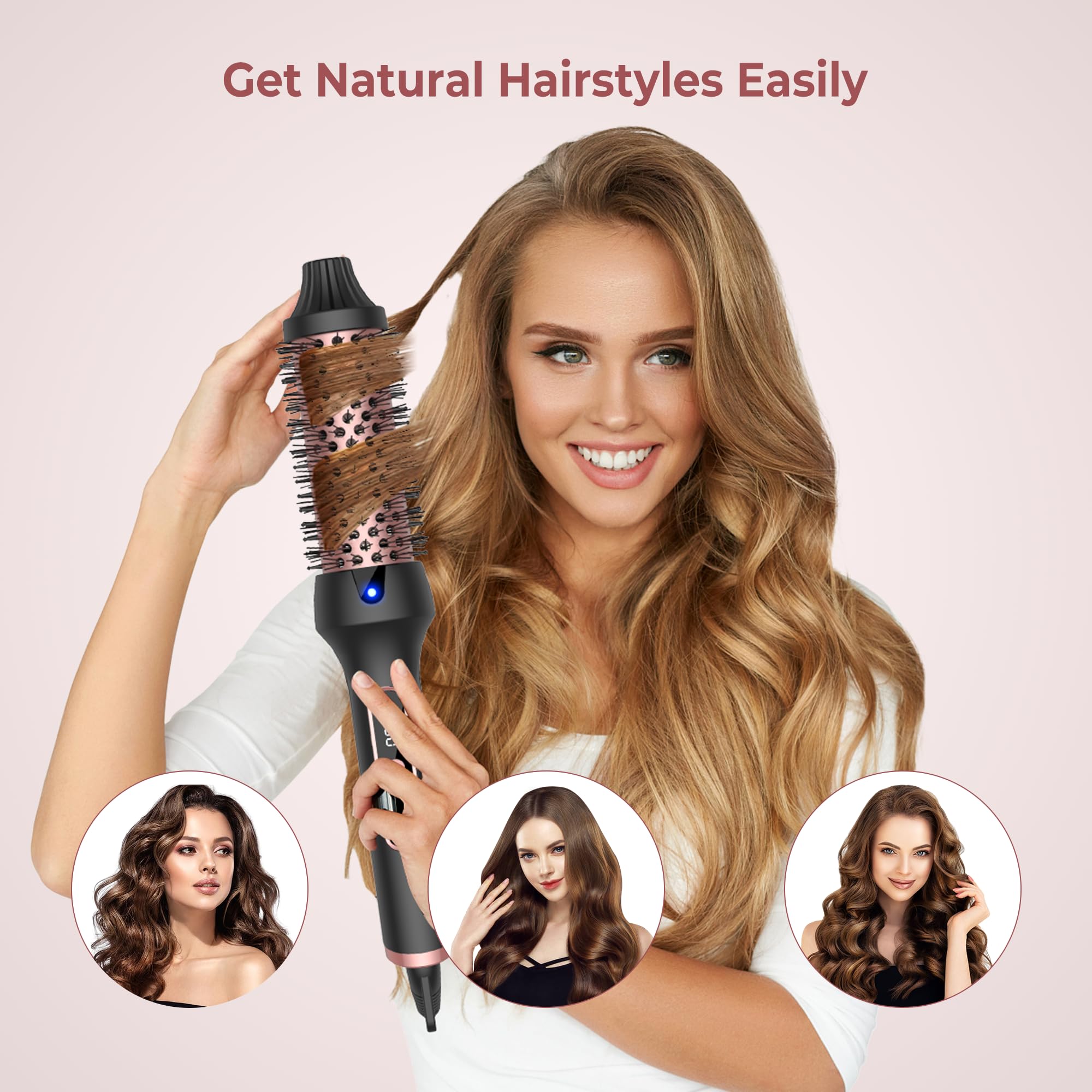 UKLISS Ionique Brosse Chauffante Coiffante Thermal Brush Écran LCD Double PTC Fer à Friser Peigne Chauffant Brosse Lissante pour Cheveux Boucleur Cheveux Lisseur Cheveux, 120-200℃, 38MM