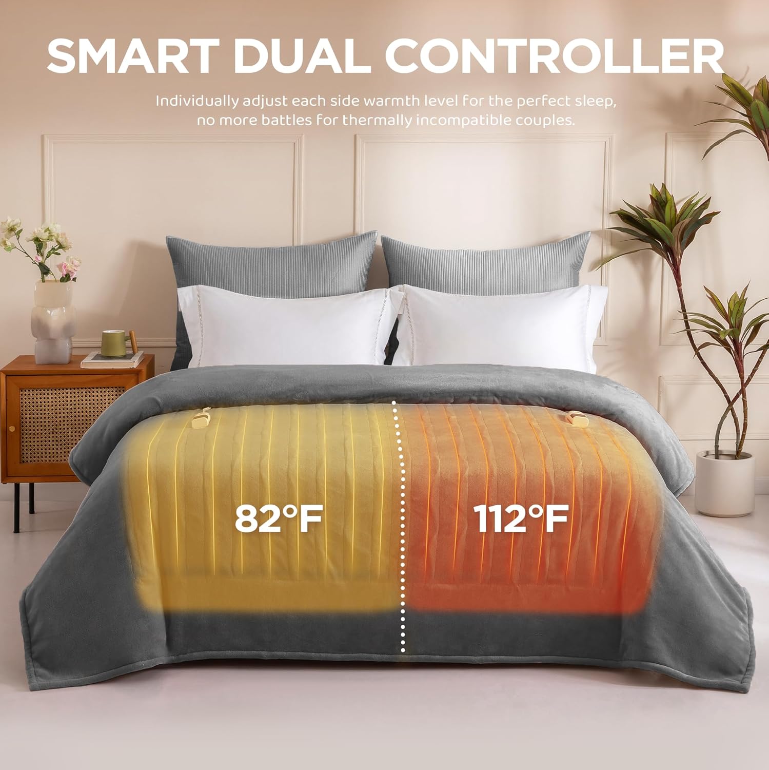 Heated Blanket Queen Size - Dual Controllers Electric Blanket Queen with 9 Heat Settings & 10 Hour Auto Off,Overheat Protection,Machine Washable 84"x90"(Dark Gray) - Image 6