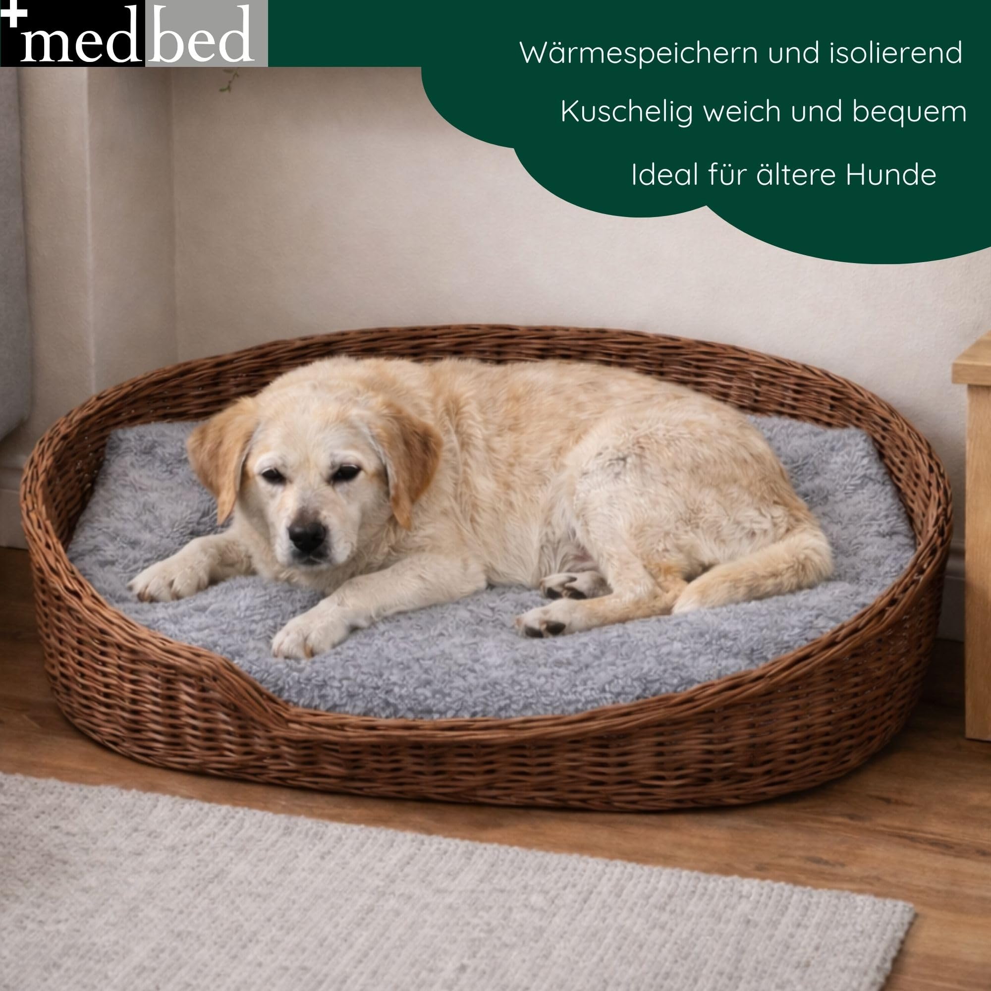 Medbed Standard - Die medizinische Hundedecke: feuchtigkeitsabsorbierend, atmungsaktiv und waschbar (100 x 140 cm, Grau)