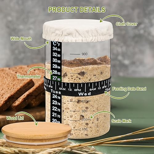 Miniatura 2 de Tarro básico de masa madre, kit de inicio de masa madre con tarro de boca ancha de 35 onzas33.8 fl oz, recipiente básico de masa agria, suministros
