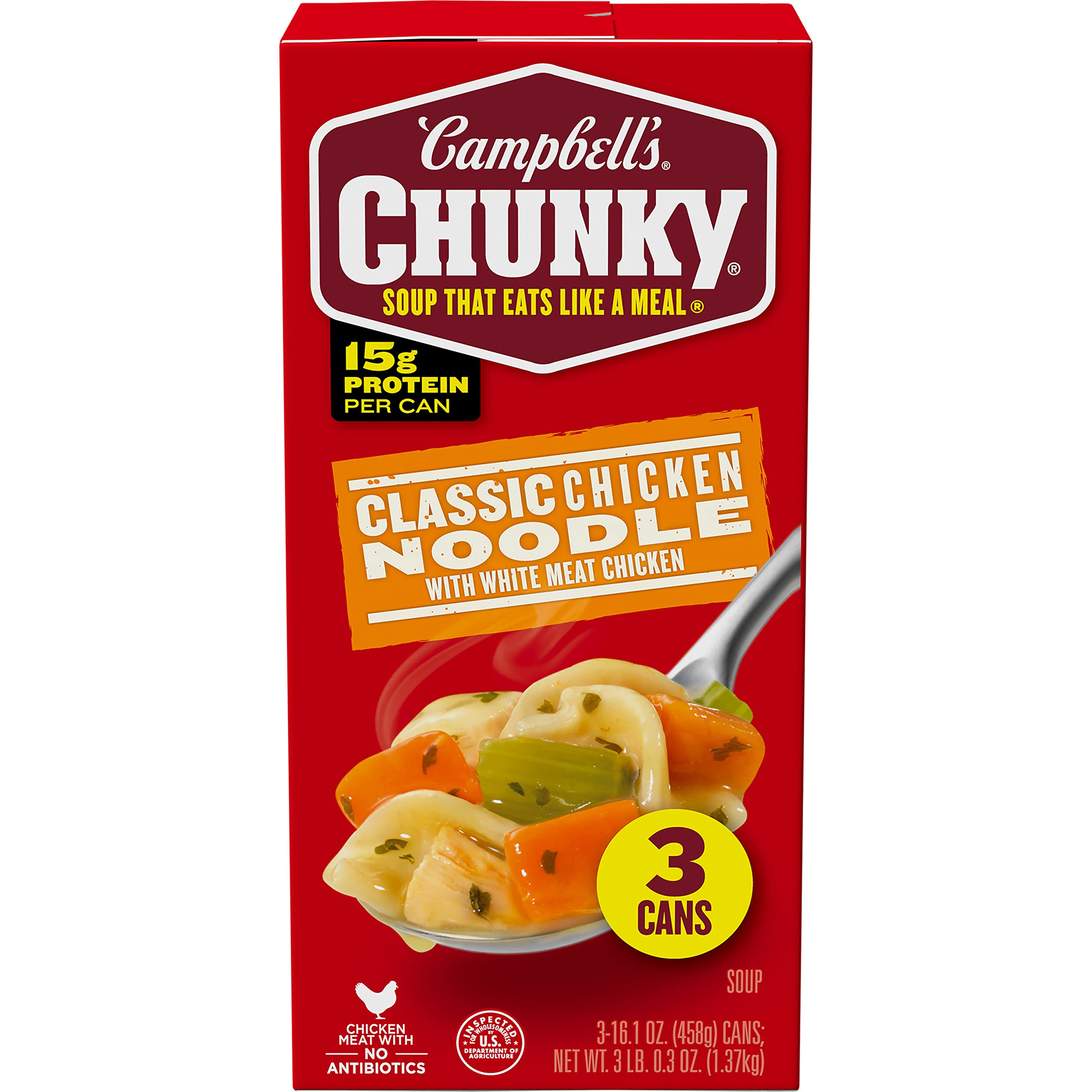 Campbell's Chunky Soup, Classic Chicken Noodle Soup, 16.1 Oz Can (Pack of 3)