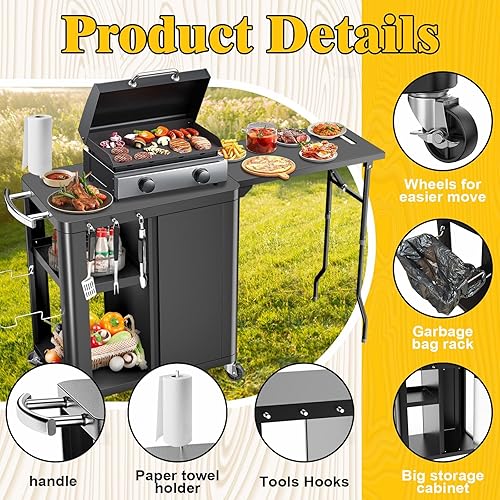 Miniatura 7 de Carrito de mesa para parrilla al aire libre de 57 x 24 x 35 pulgadas, isla de cocina al aire libre con almacenamiento y mesa grande para parrilla