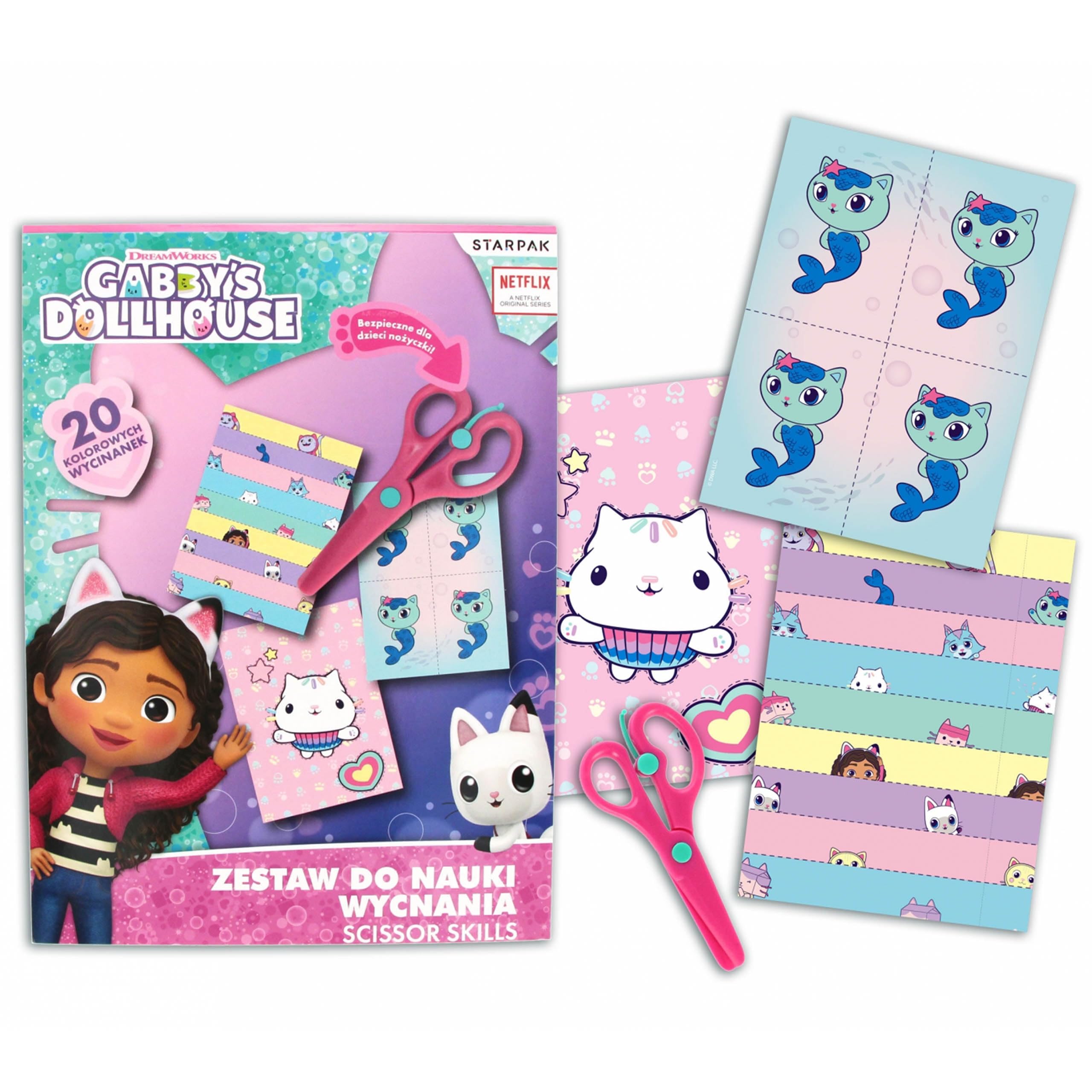 sarcia.eu Gabby's Dollhouse Creative Set for Learning to Cut Out A4 + Safety Scissors, Cut-Outs for Children