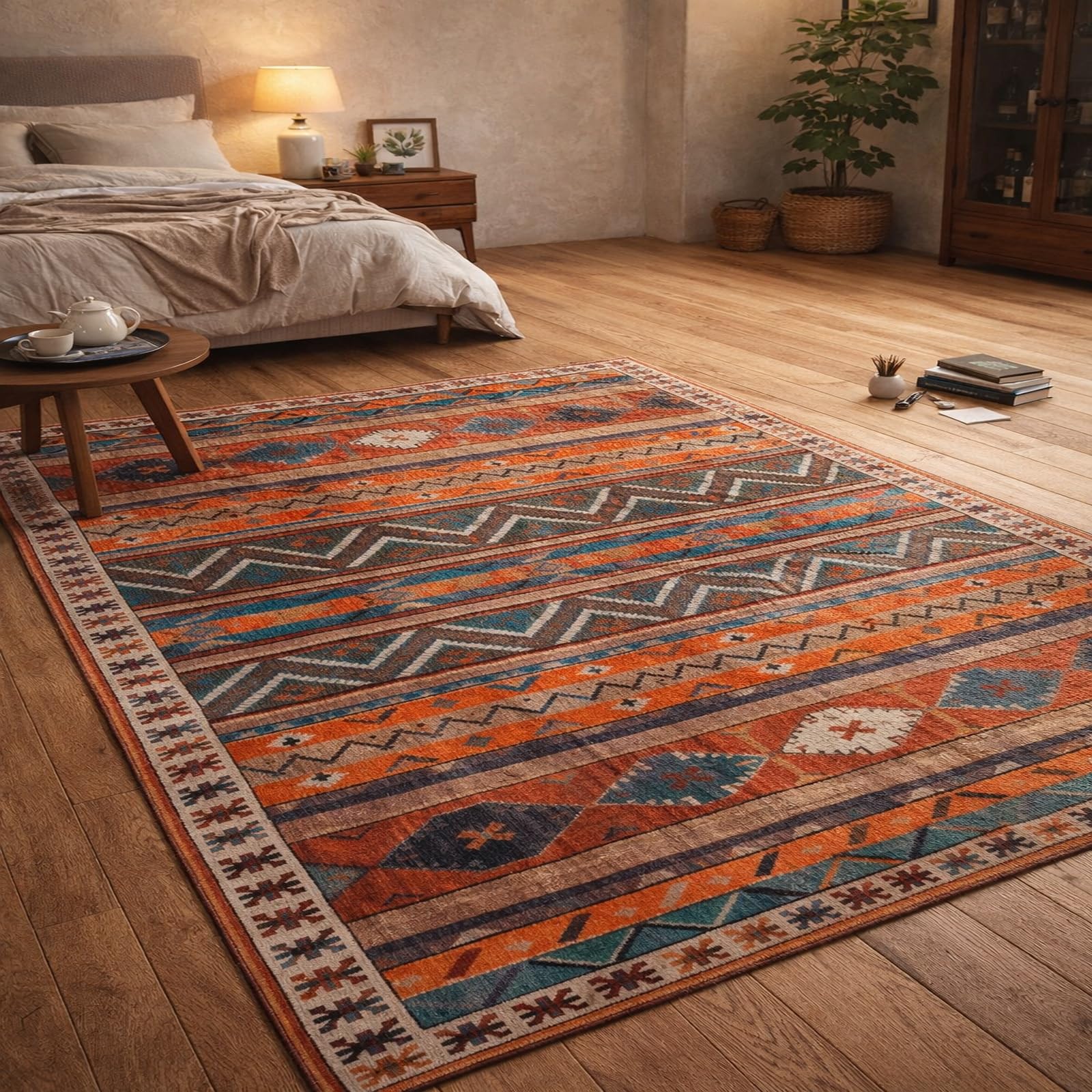 Moquette pour salon haut de gamme 160x230cm, grand tapis traditionnel géométrique orange