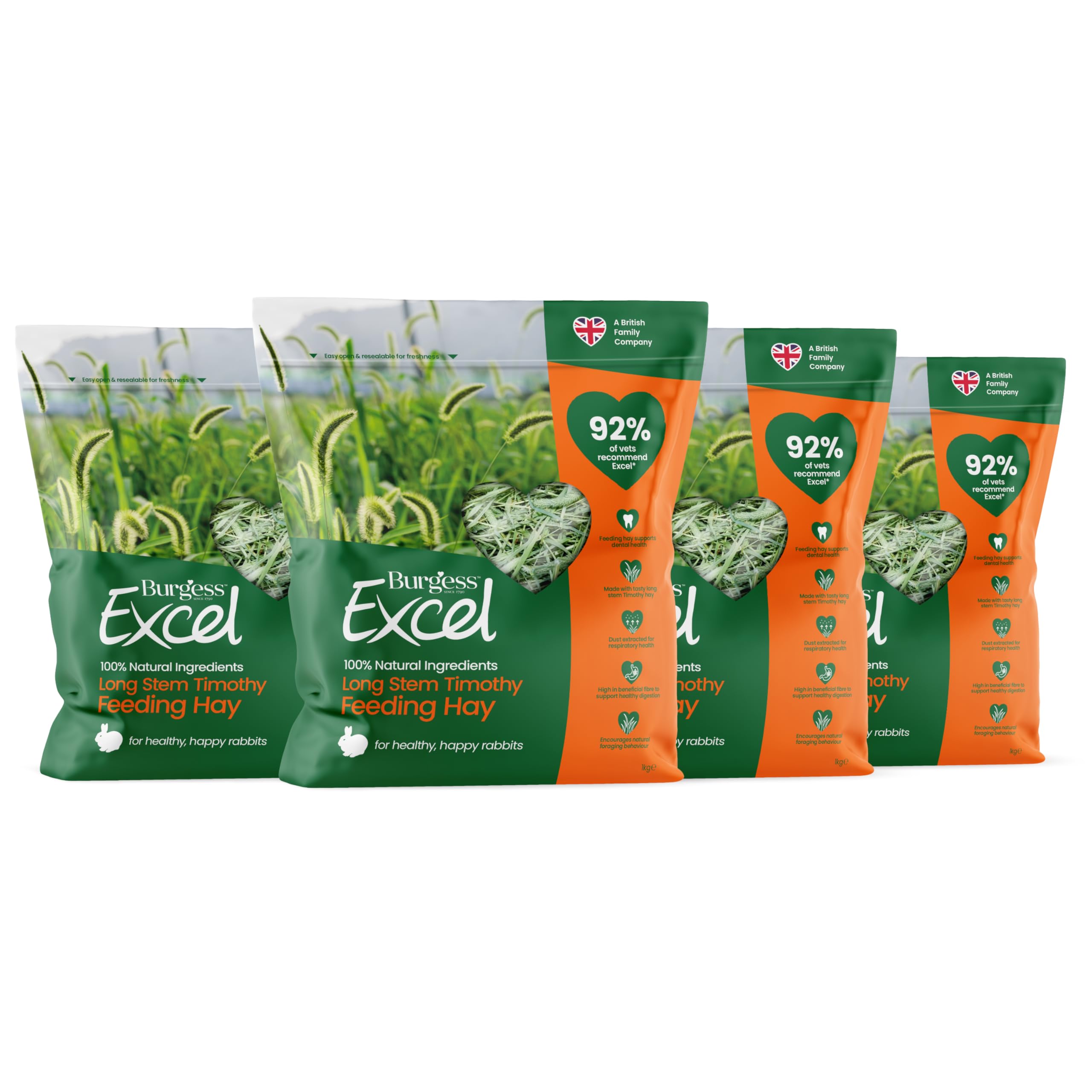 Burgess Excel Long Stem Timothy Feeding Hay, 4kg – Long Stem Feeding Hay for Rabbits – 100% Natural Ingredients, Dust Extracted (Pack of 4)